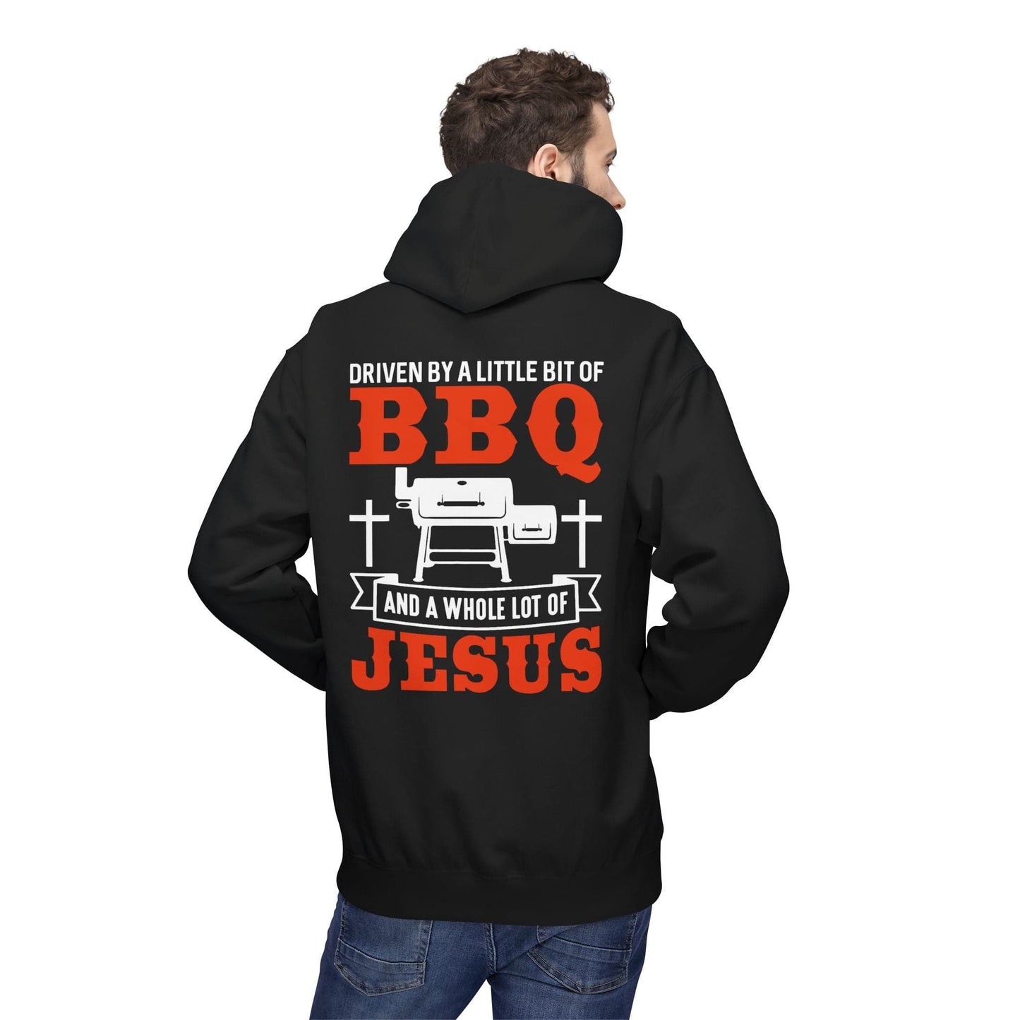 Printify Hoodie Driven by a Little Bit of BBQ and a Whole Lot of Jesus Hoodie