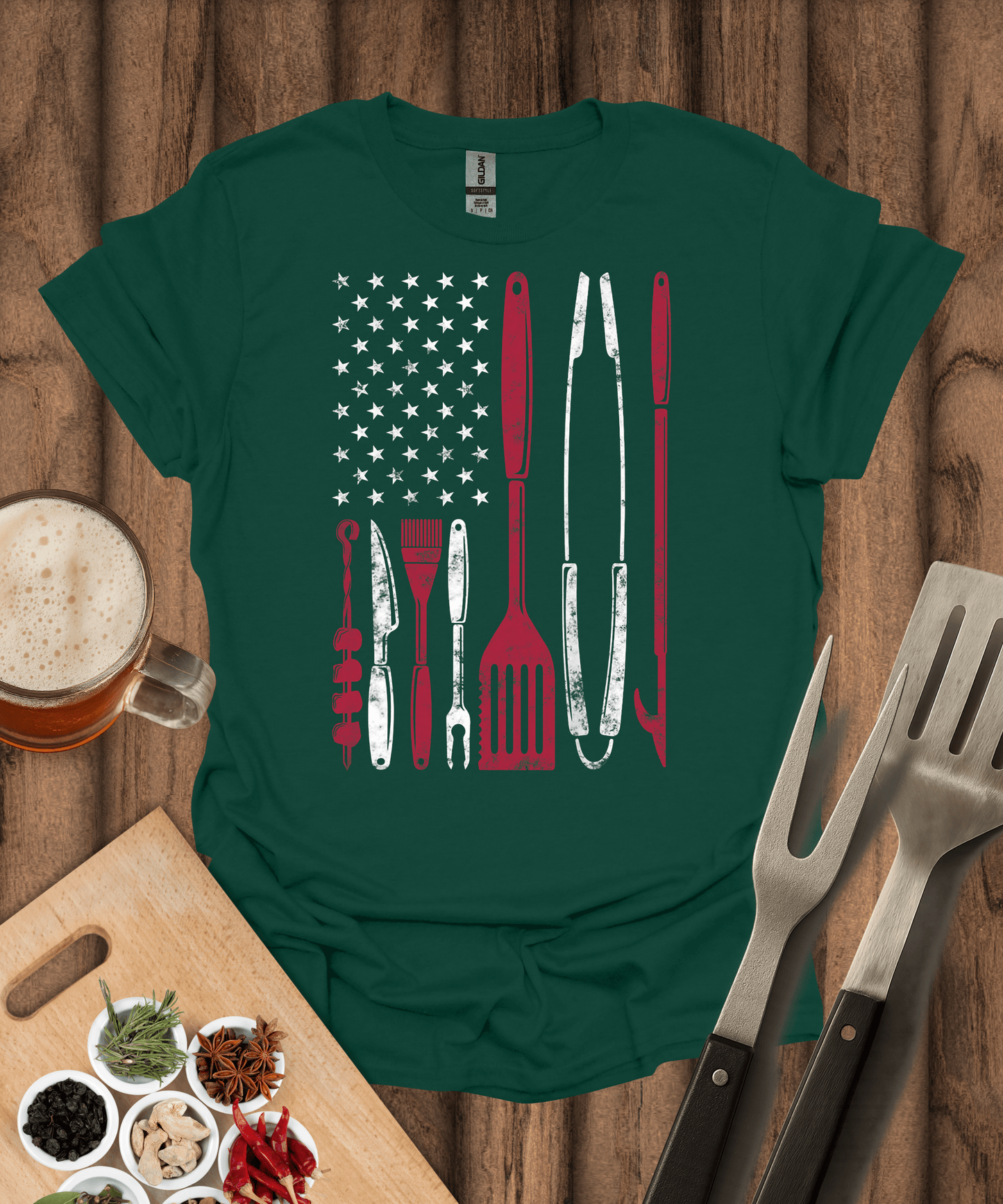 Printify T-Shirt Forest Green / S American Flag Utensil T-Shirt