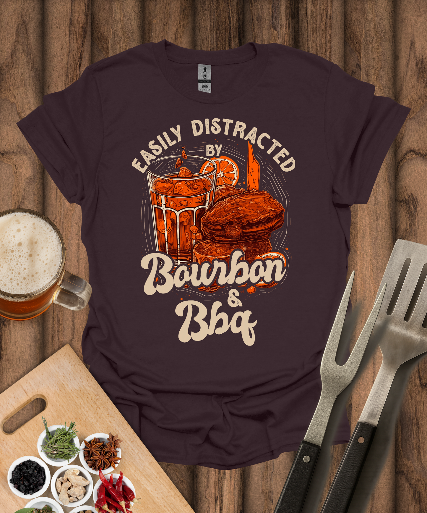 Easily Distracted by Bourbon & BBQ T-Shirt