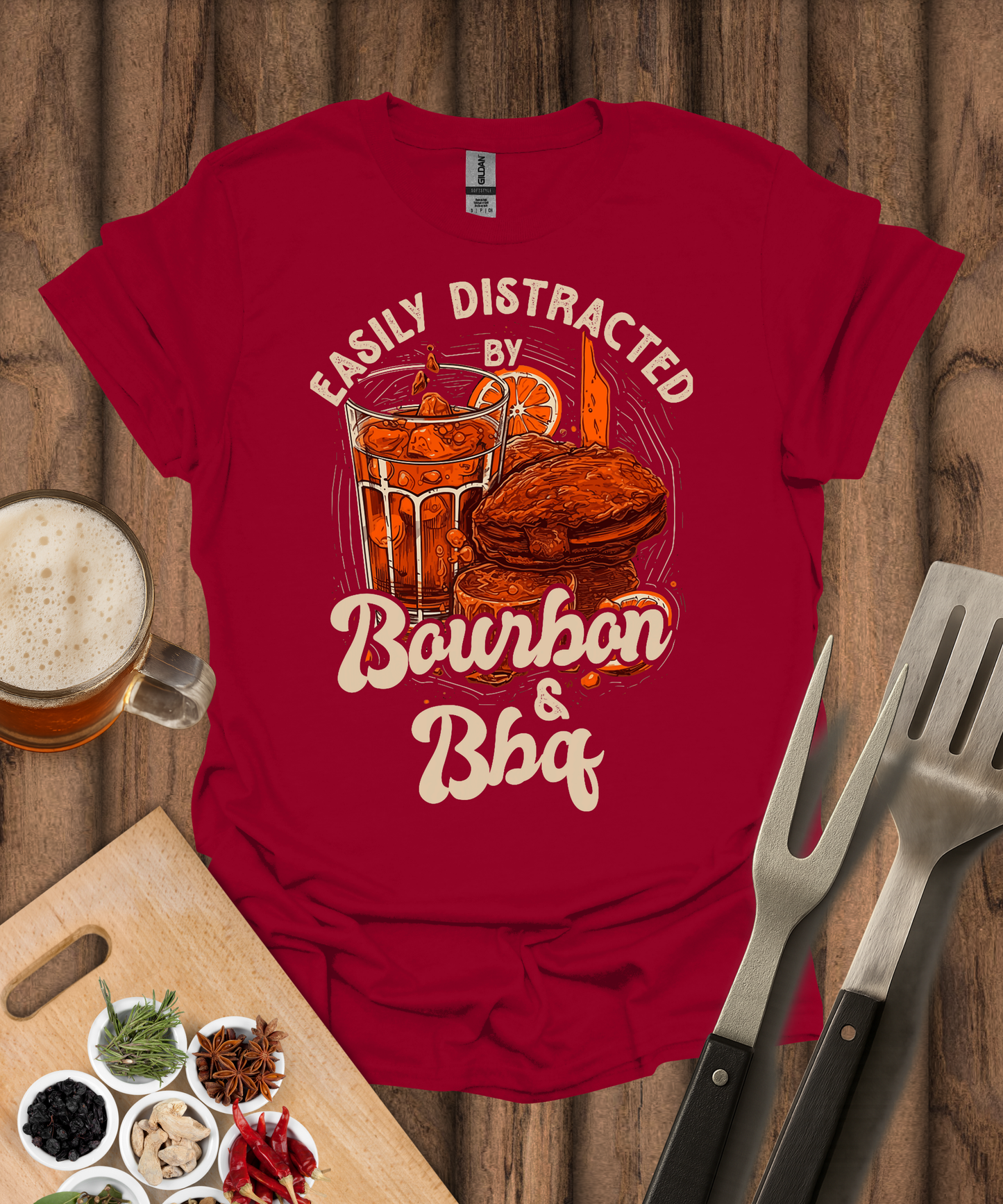 Easily Distracted by Bourbon & BBQ T-Shirt