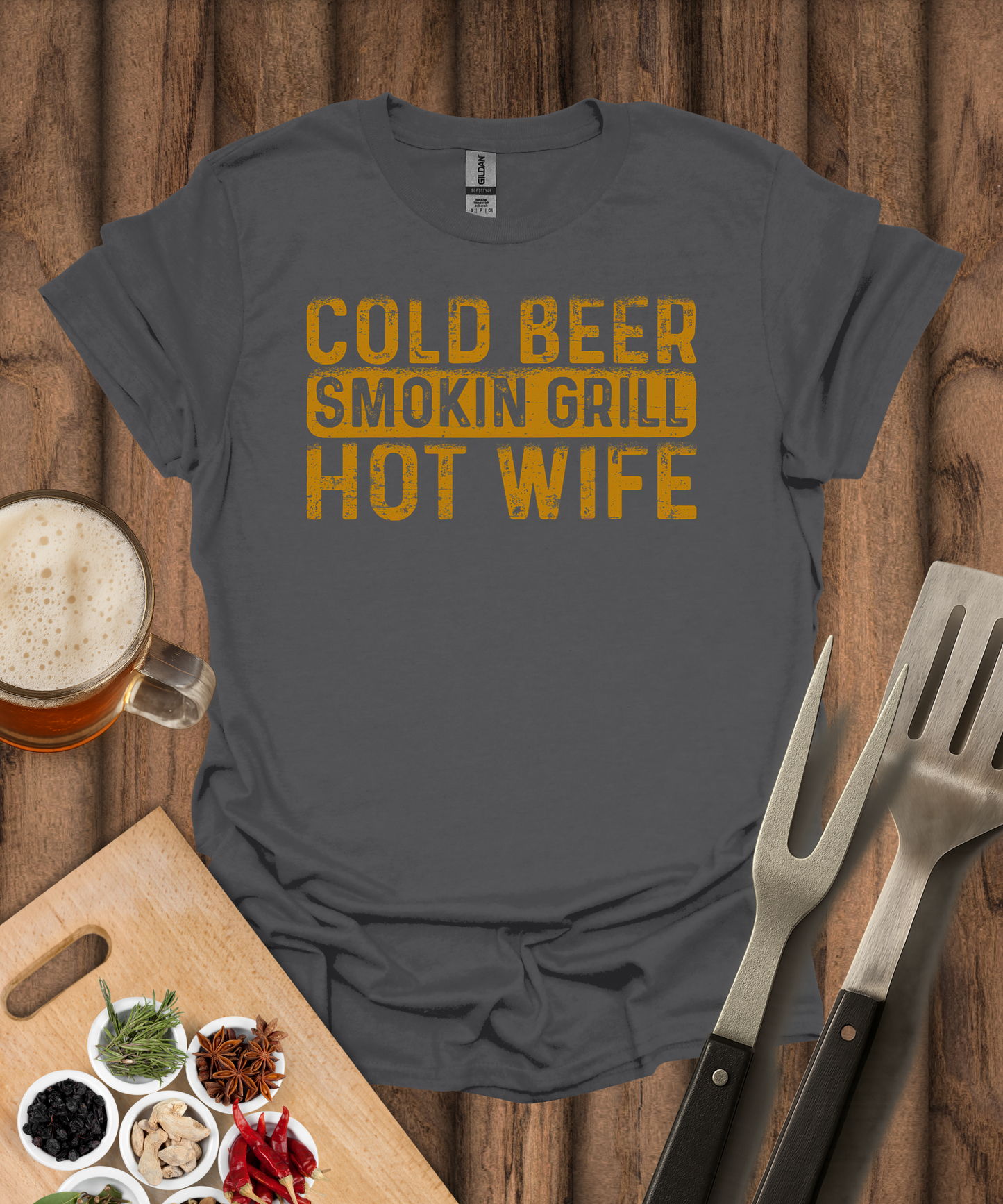 Cold Beer Smokin Grill Hot Wife T-Shirt
