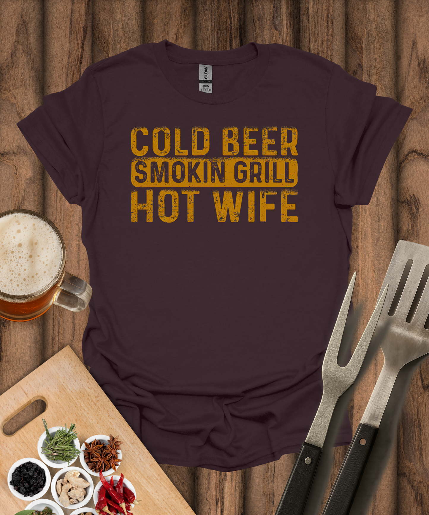 Cold Beer Smokin Grill Hot Wife T-Shirt