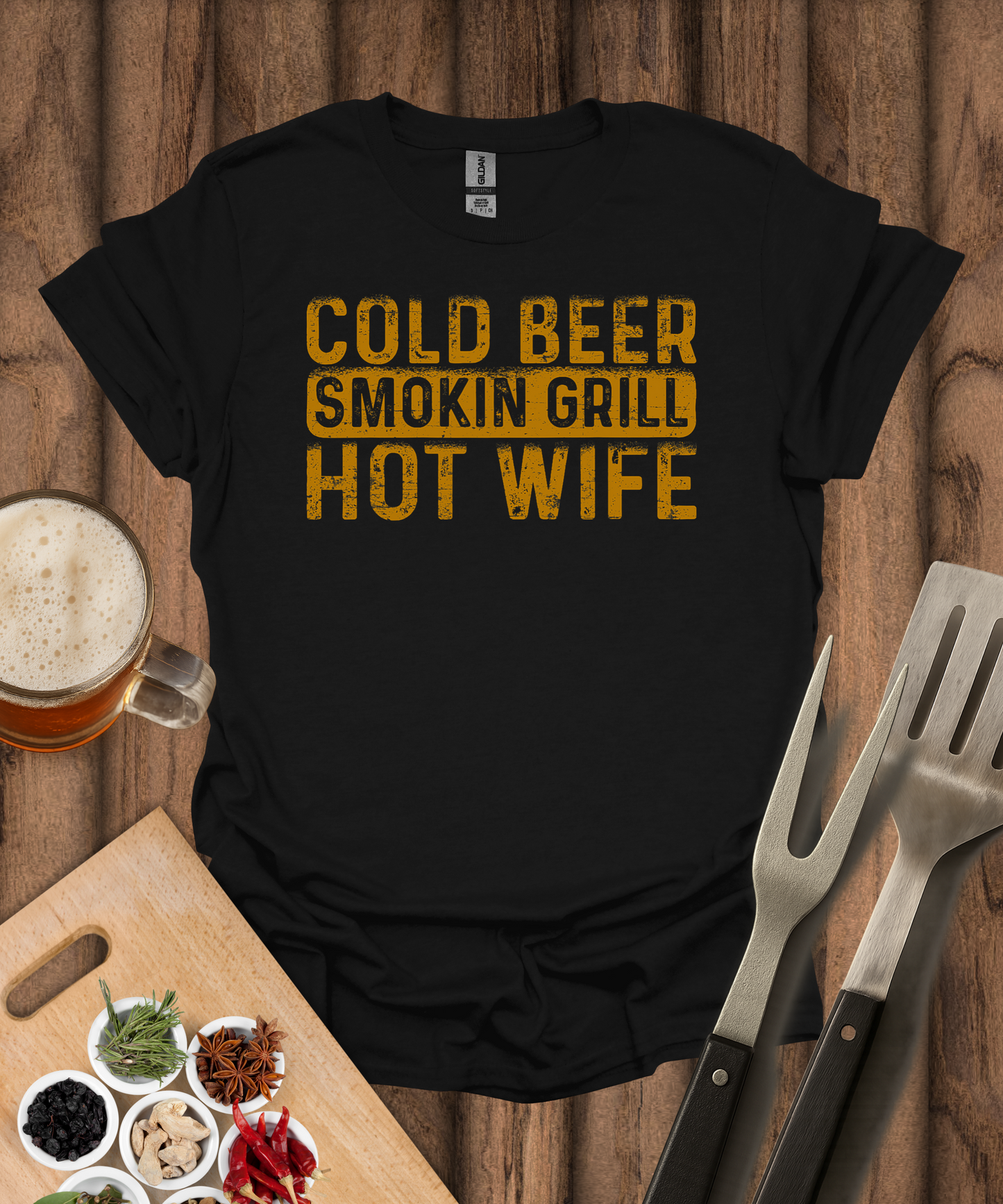 Cold Beer Smokin Grill Hot Wife T-Shirt
