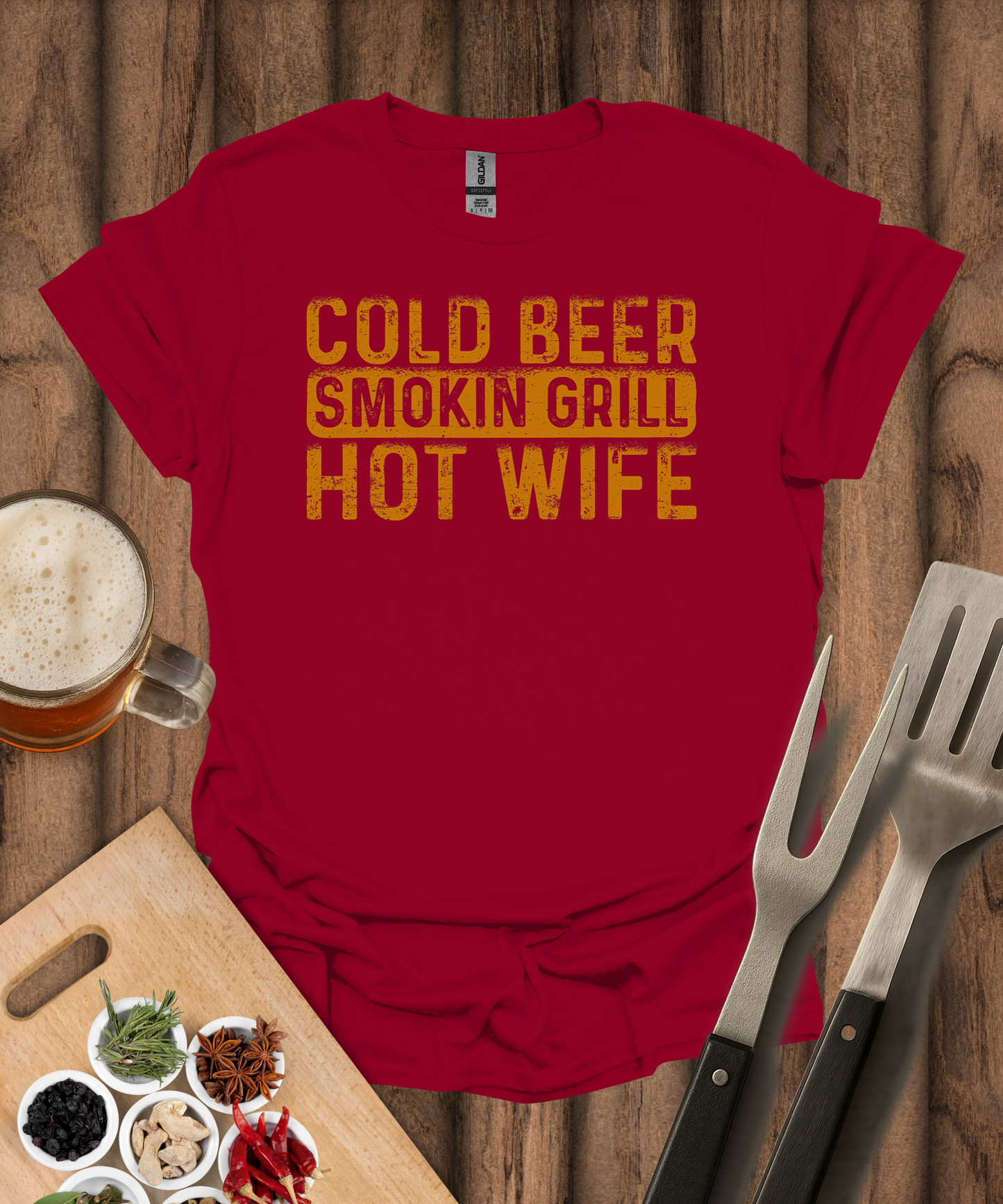 Cold Beer Smokin Grill Hot Wife T-Shirt