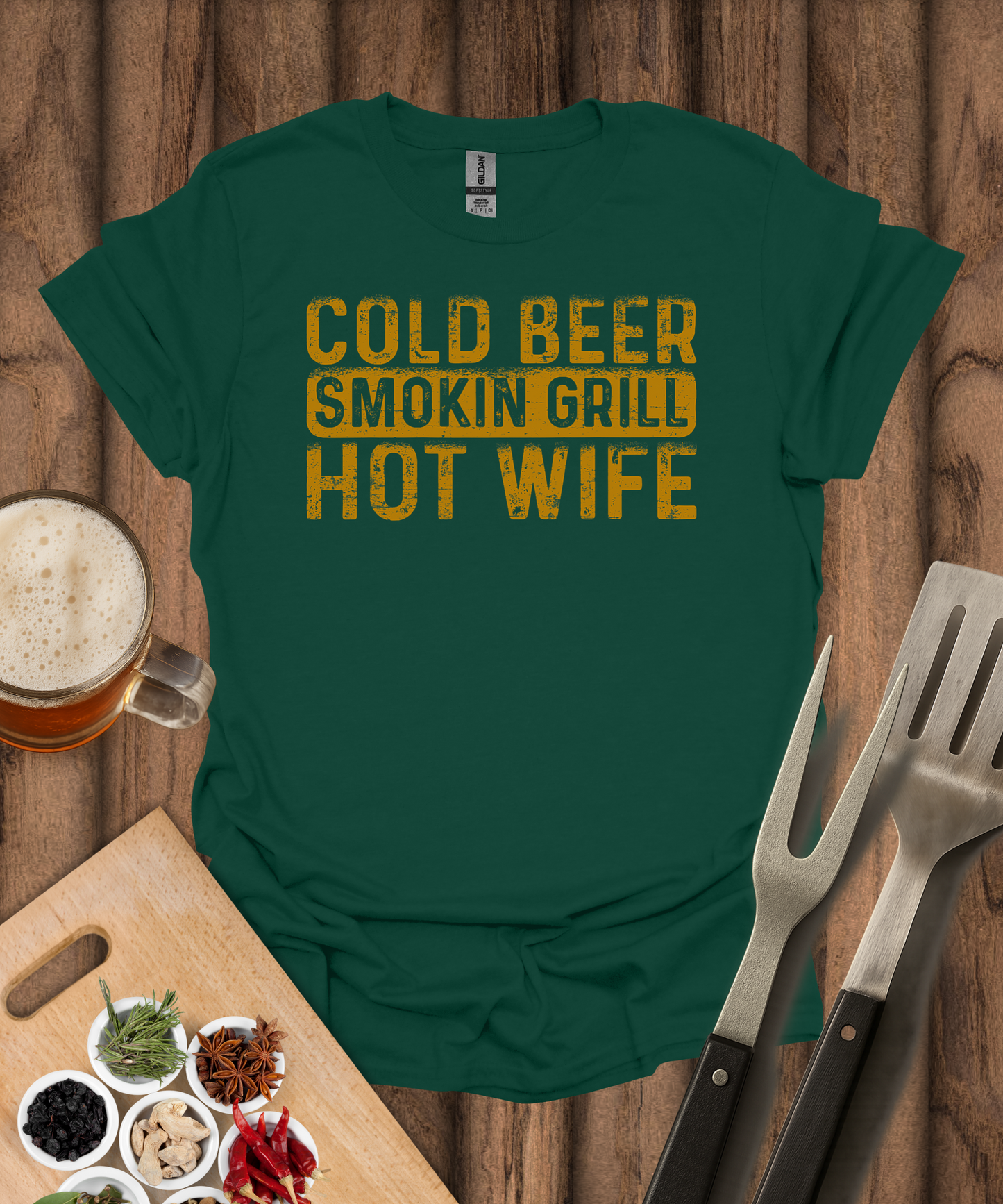 Cold Beer Smokin Grill Hot Wife T-Shirt