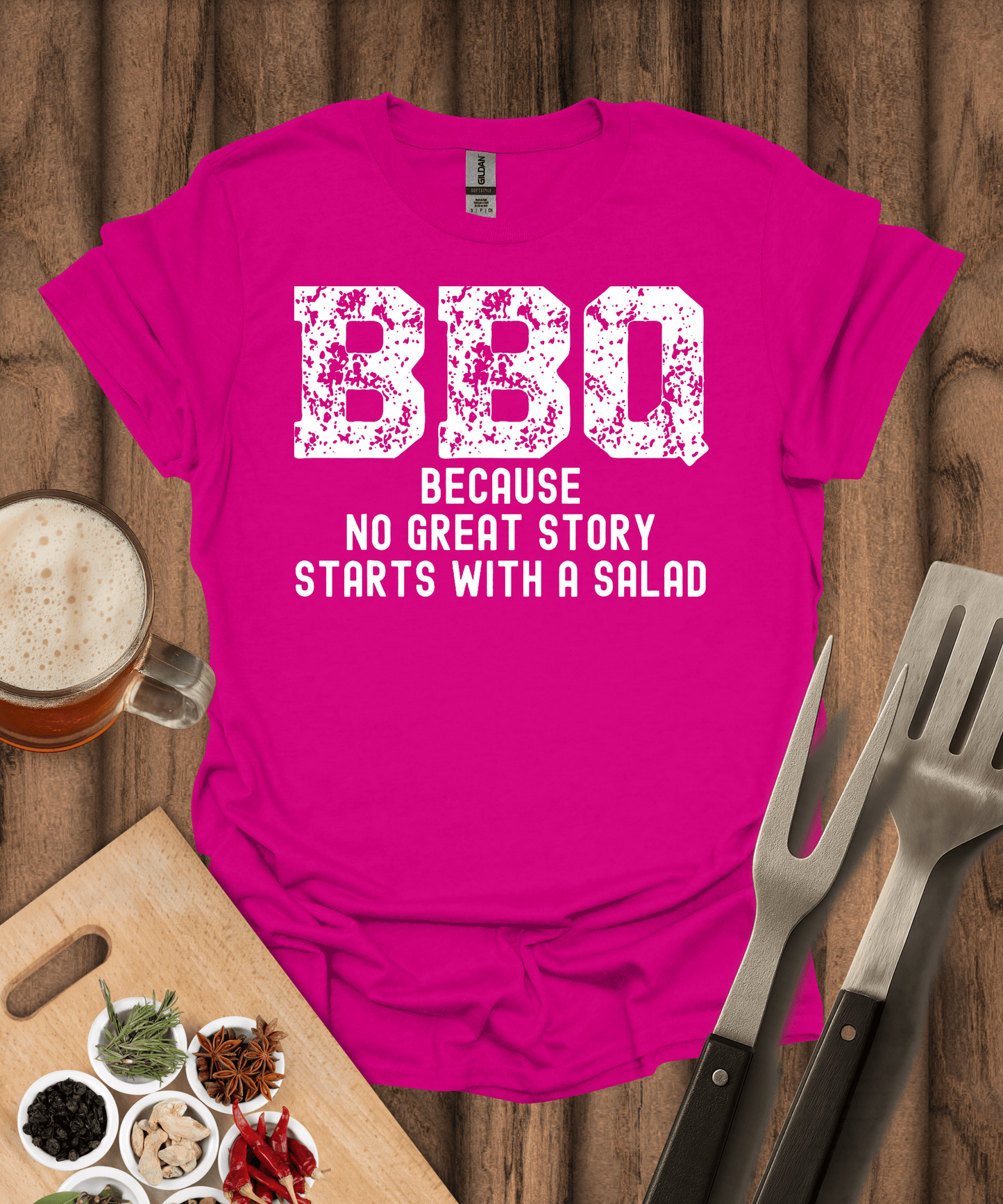 Printify T-Shirt Antique Heliconia / S No Great Story Starts with a Salad T-Shirt