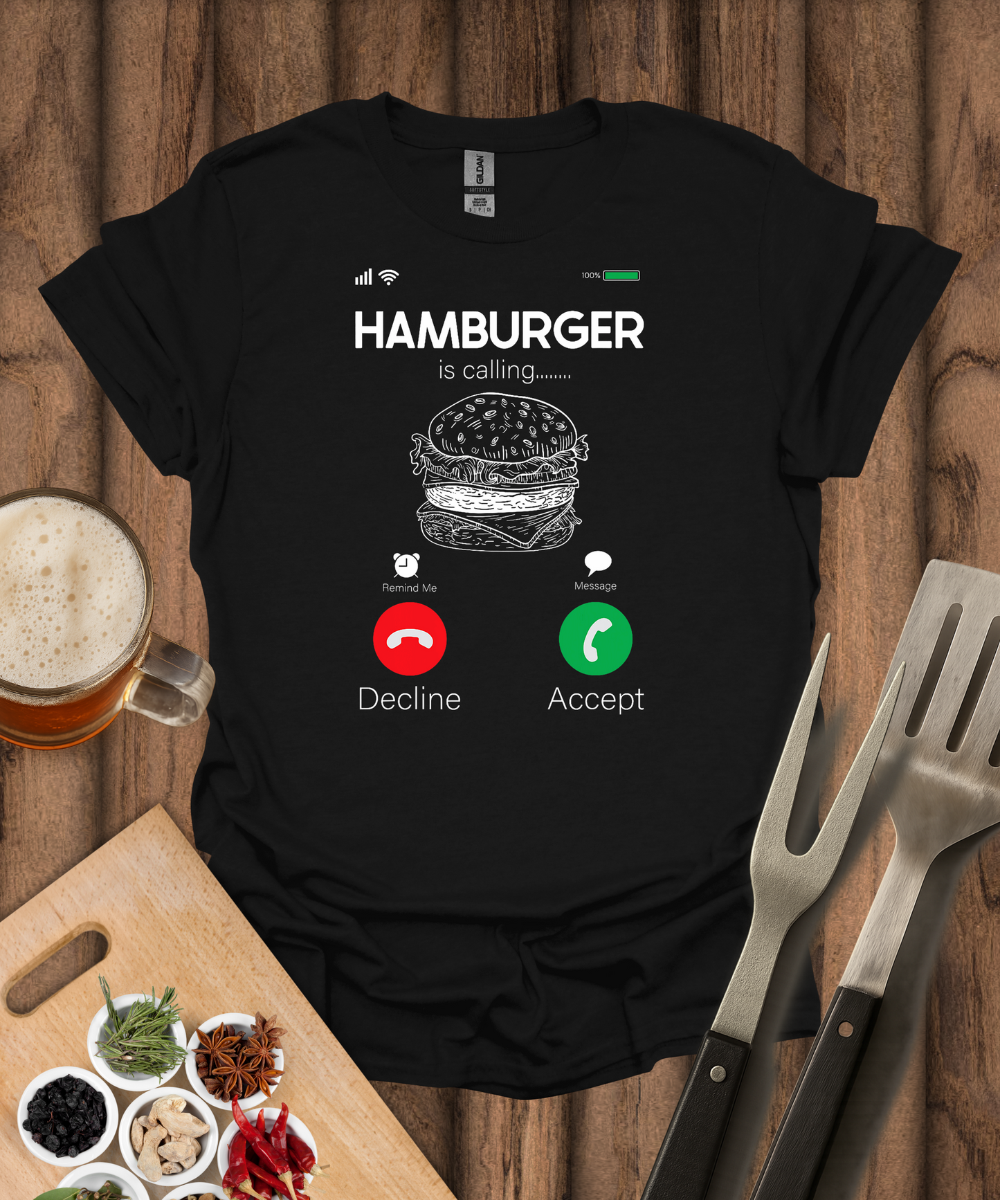 Printify T-Shirt Black / S Hamburger Is Calling T-Shirt