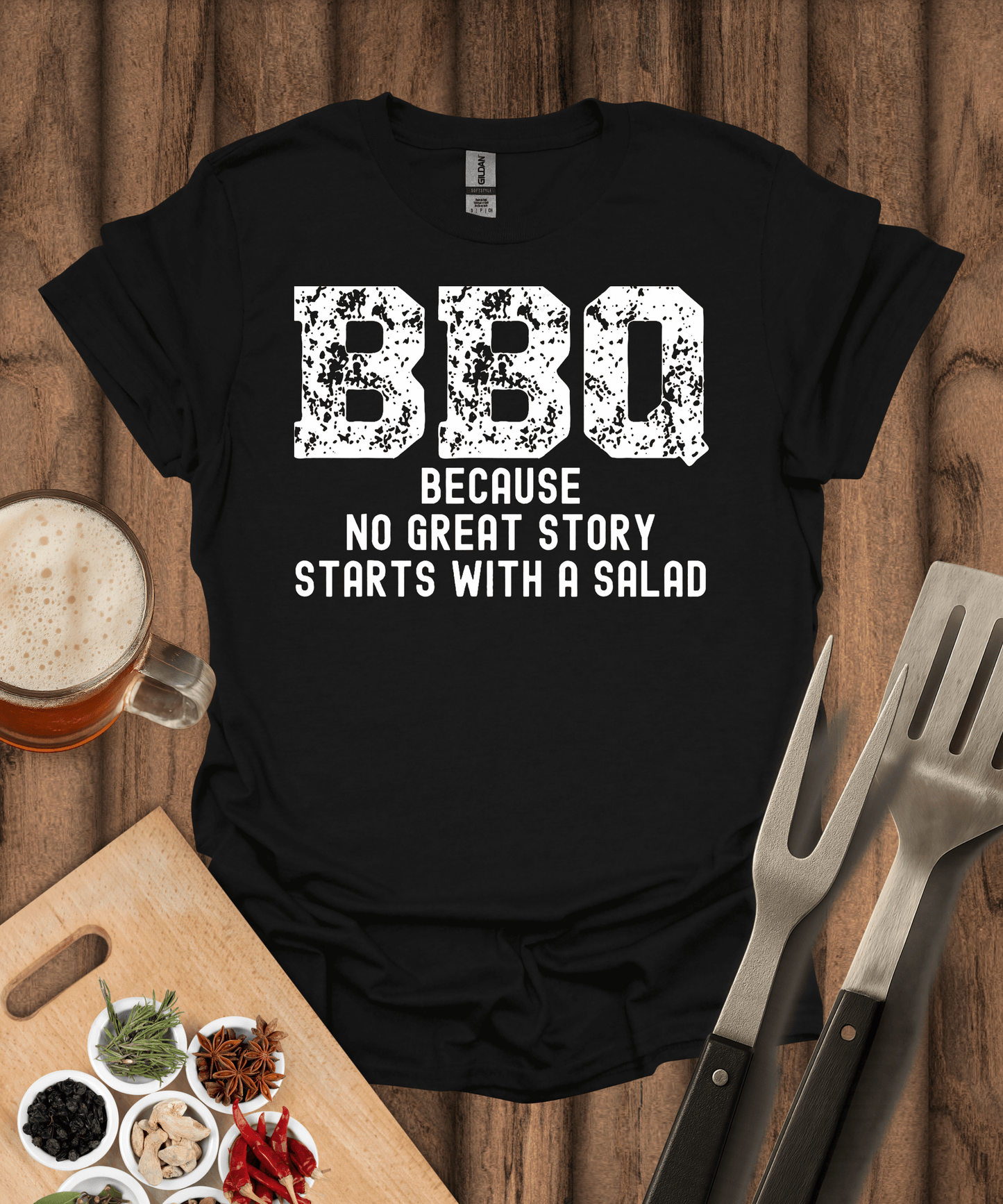 Printify T-Shirt Black / S No Great Story Starts with a Salad T-Shirt