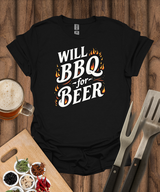 Printify T-Shirt Black / S Will BBQ for Beer T-Shirt