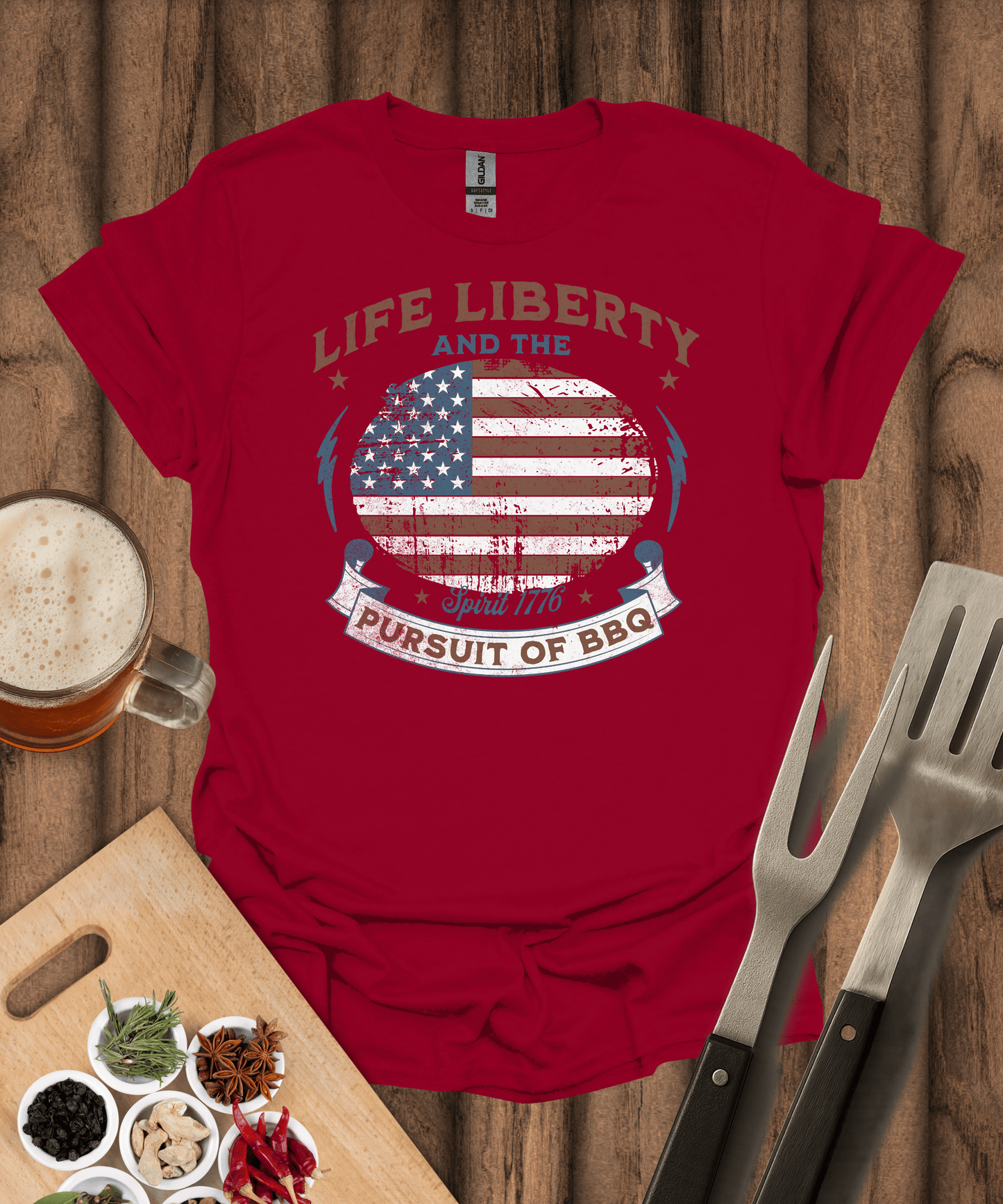 Printify T-Shirt Cardinal Red / S Life Liberty Pursuit of BBQ - T-Shirt