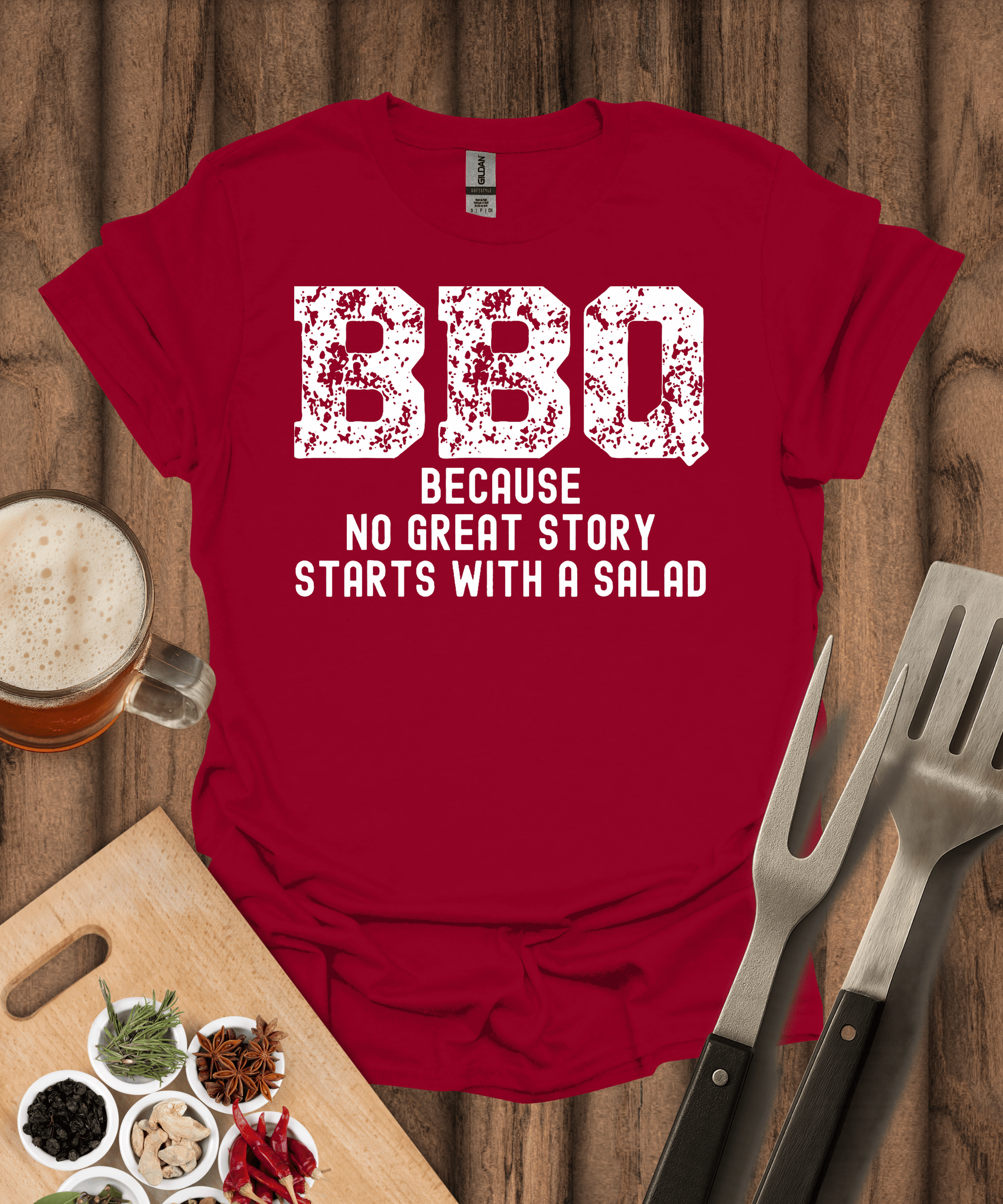 Printify T-Shirt Cardinal Red / S No Great Story Starts with a Salad T-Shirt