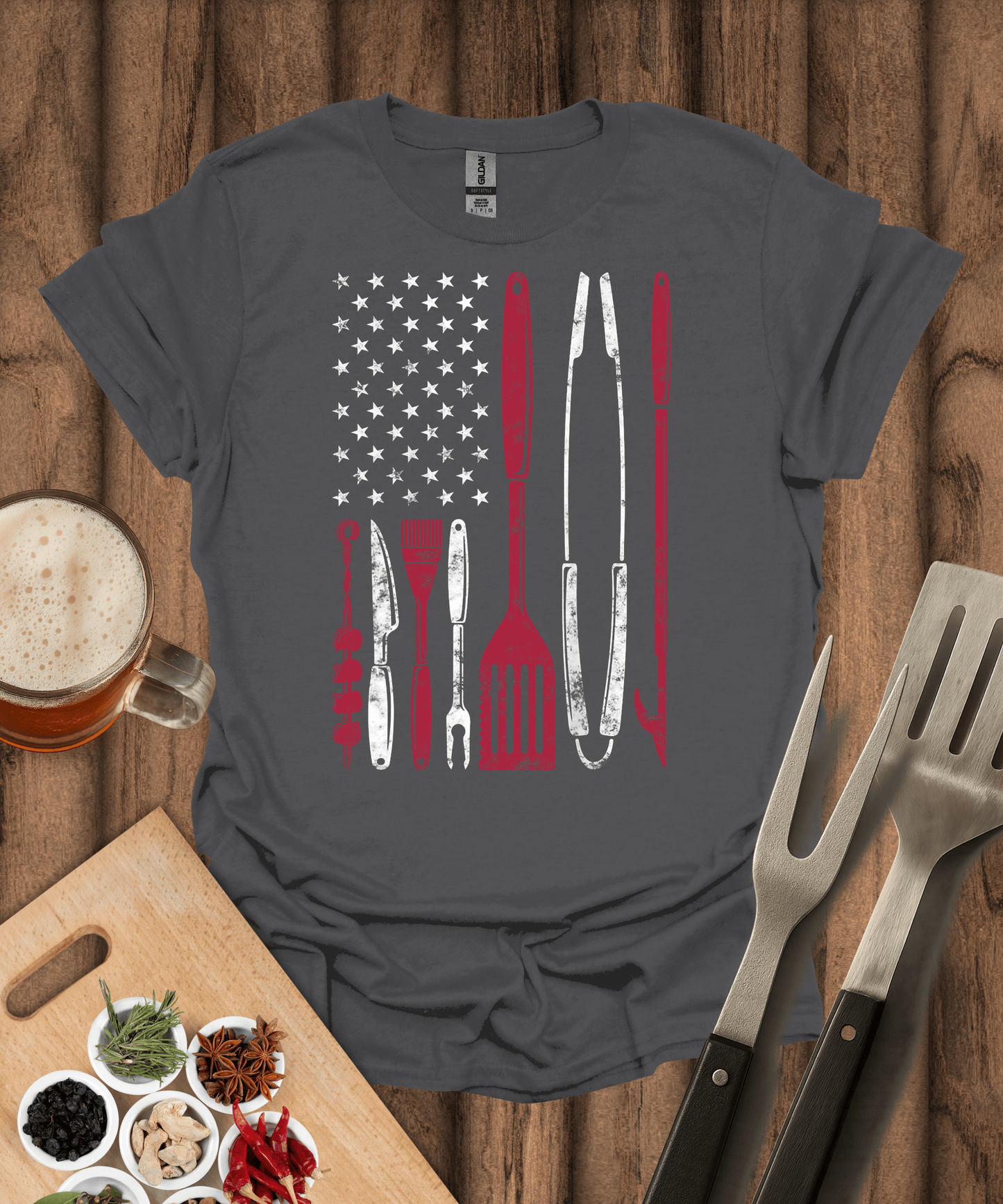 Printify T-Shirt Charcoal / S American Flag Utensil T-Shirt