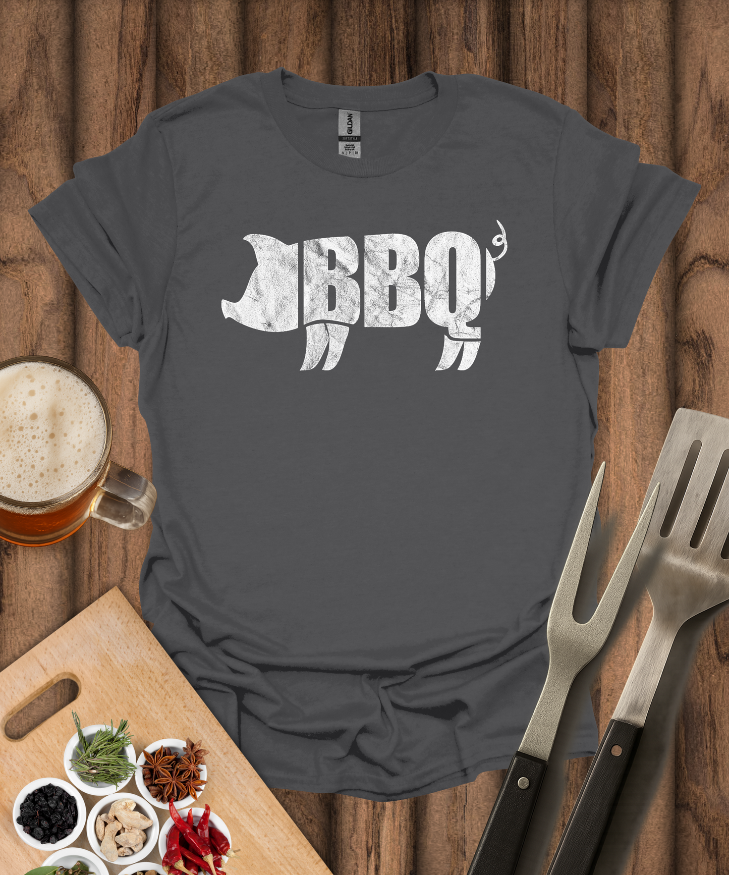 Printify T-Shirt Charcoal / S BBQ Pig T-Shirt
