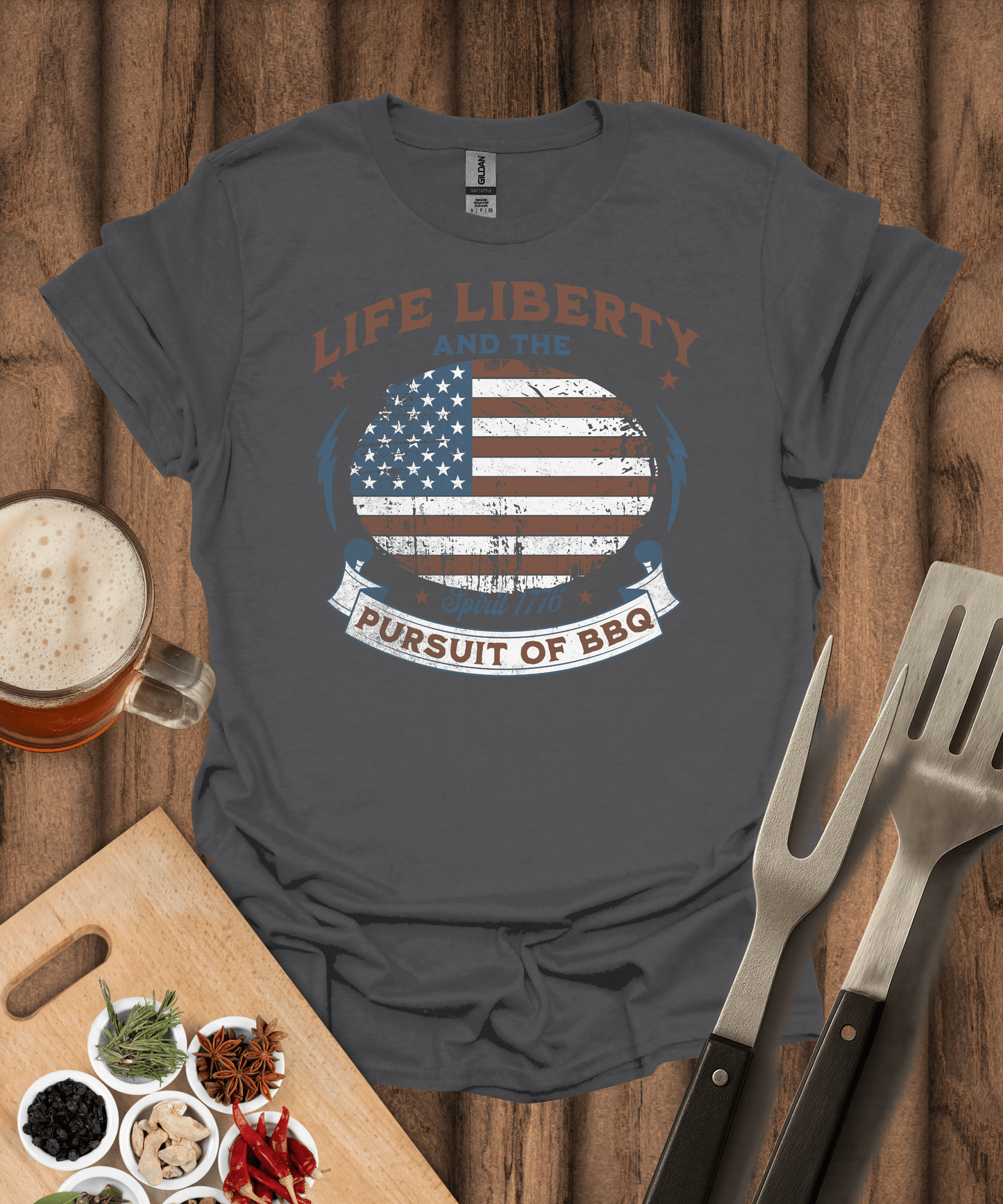 Printify T-Shirt Charcoal / S Life Liberty Pursuit of BBQ - T-Shirt