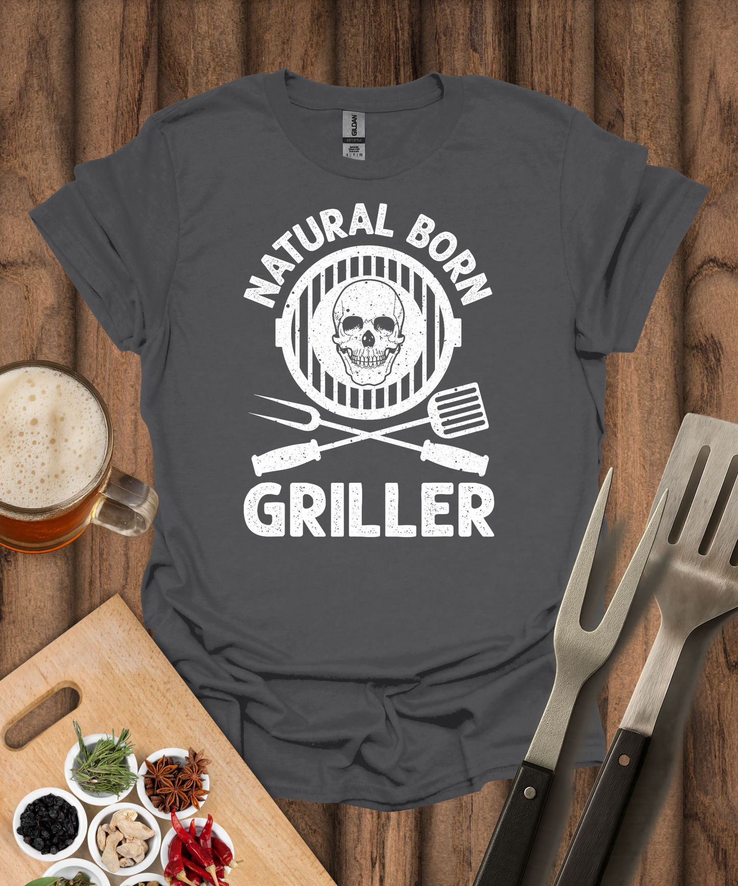Printify T-Shirt Charcoal / S Natural Born Griller T-Shirt
