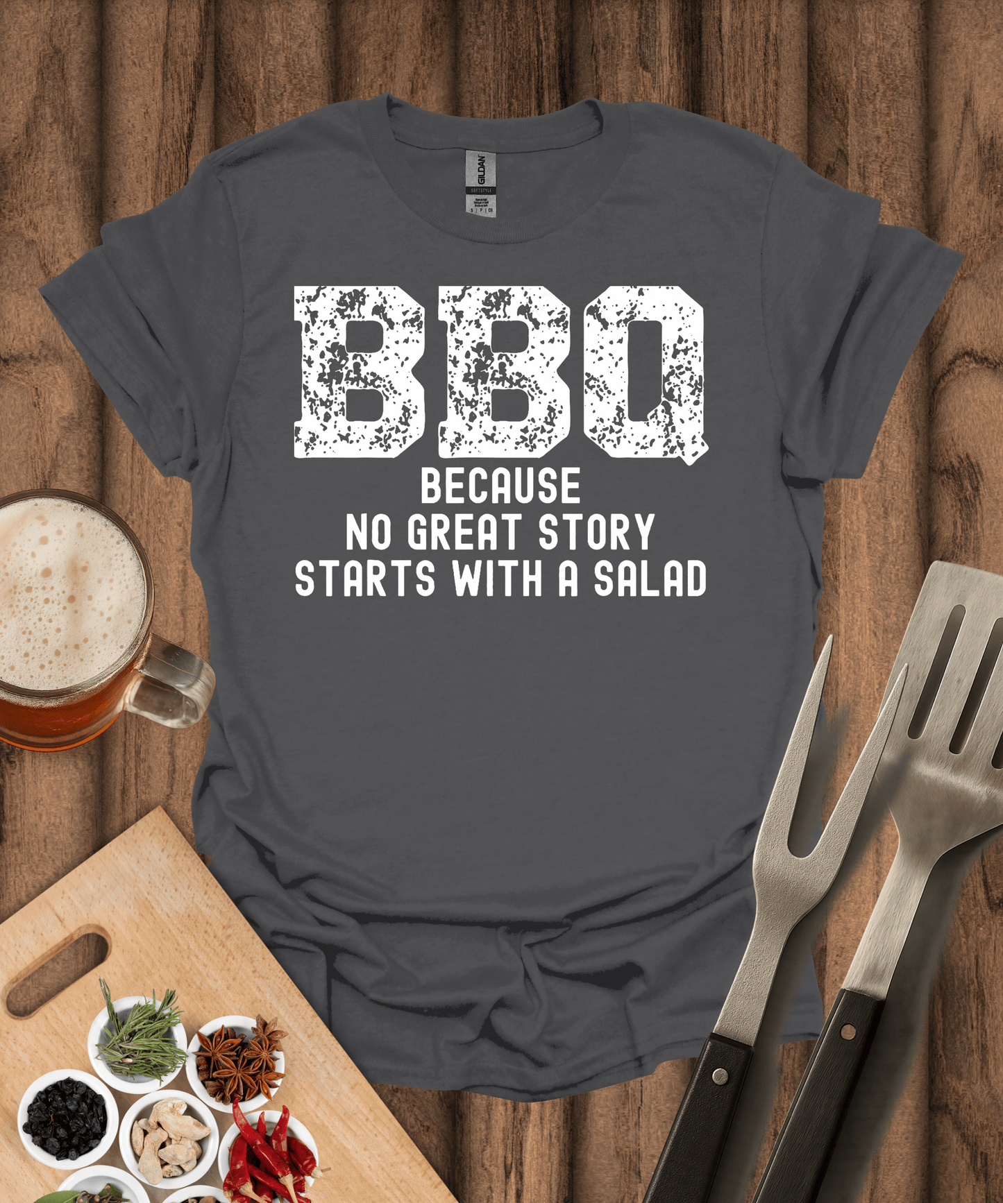 Printify T-Shirt Charcoal / S No Great Story Starts with a Salad T-Shirt