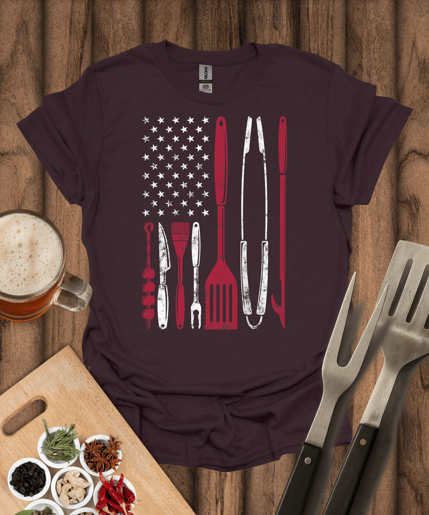 Printify T-Shirt Dark Chocolate / S American Flag Utensil T-Shirt