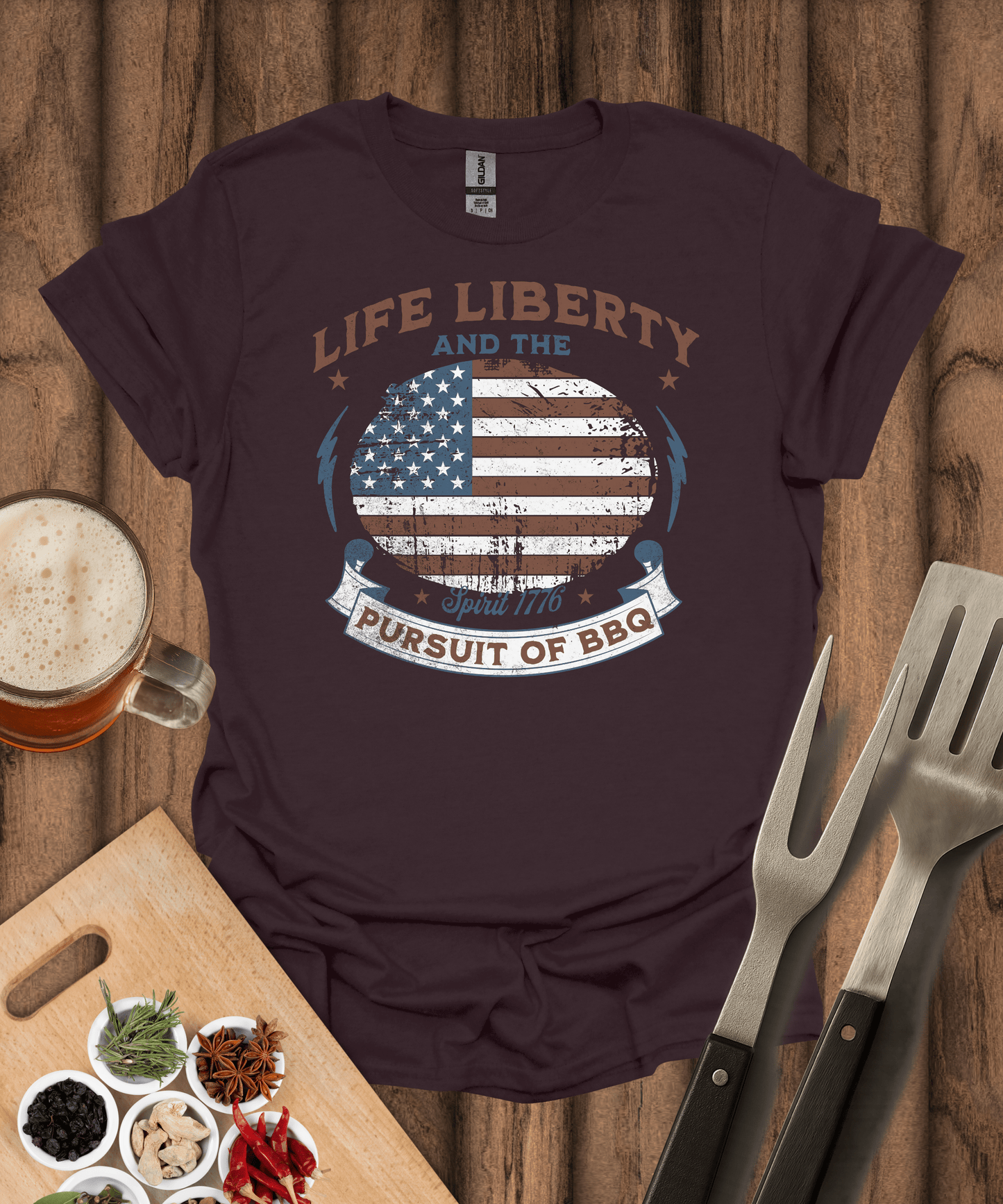 Printify T-Shirt Dark Chocolate / S Life Liberty Pursuit of BBQ - T-Shirt