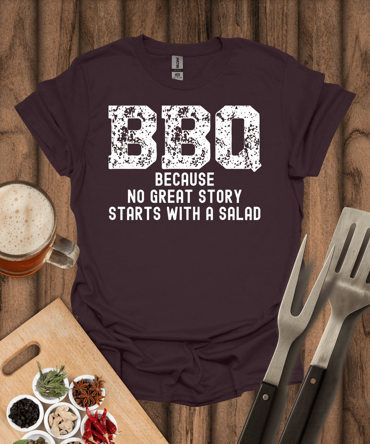 Printify T-Shirt Dark Chocolate / S No Great Story Starts with a Salad T-Shirt