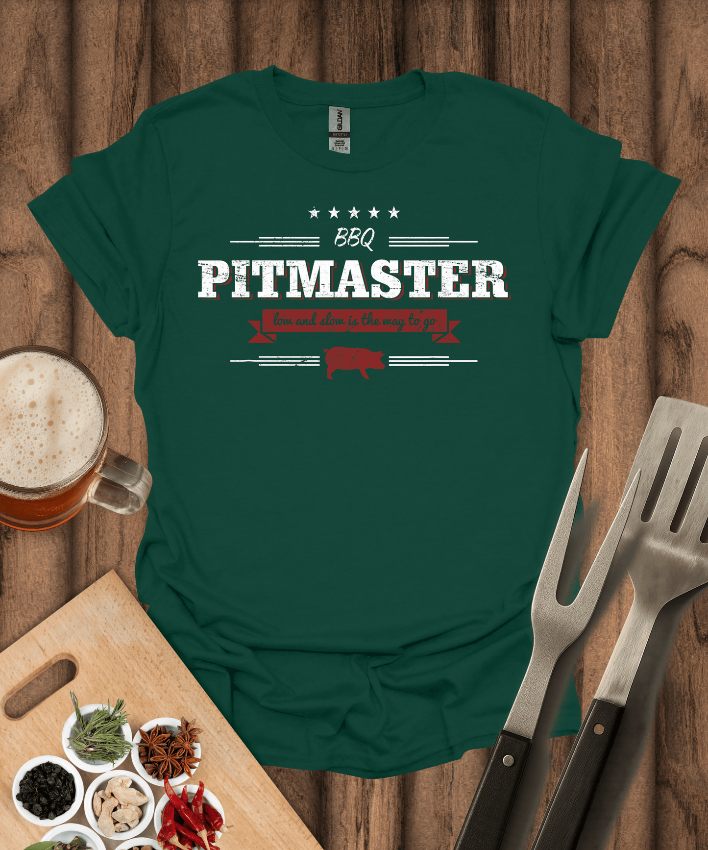 Printify T-Shirt Forest Green / S BBQ Pitmaster Low And Slow Is The Way To Go T-Shirt