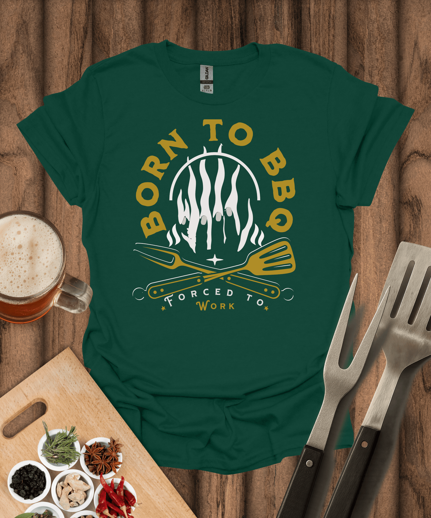 Printify T-Shirt Forest Green / S Born to BBQ T-Shirt