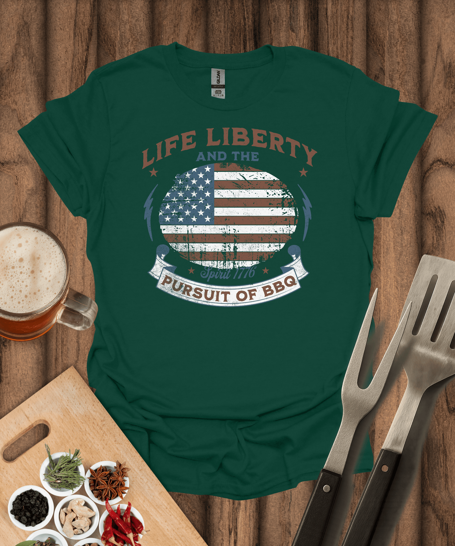 Printify T-Shirt Forest Green / S Life Liberty Pursuit of BBQ - T-Shirt
