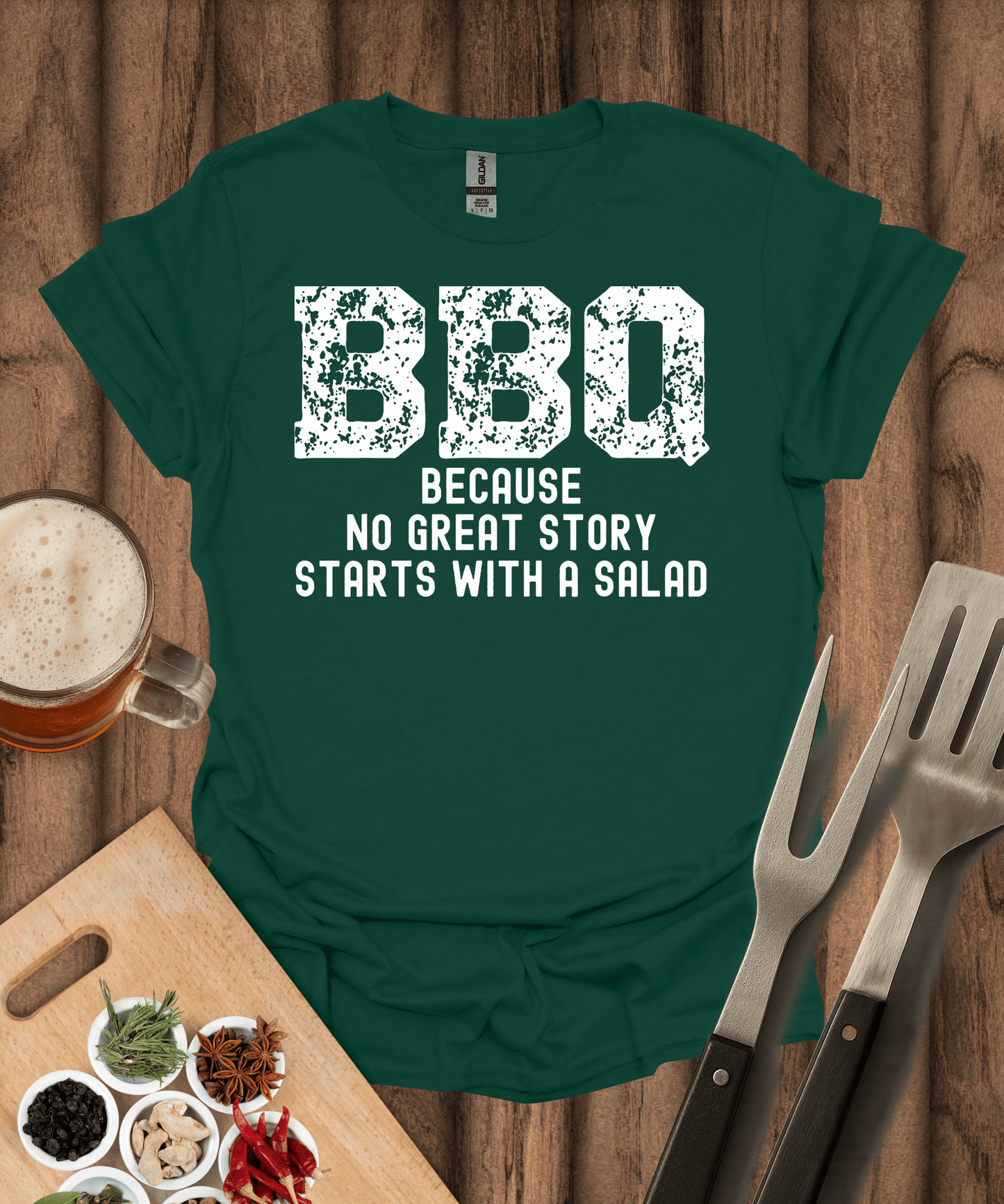 Printify T-Shirt Forest Green / S No Great Story Starts with a Salad T-Shirt