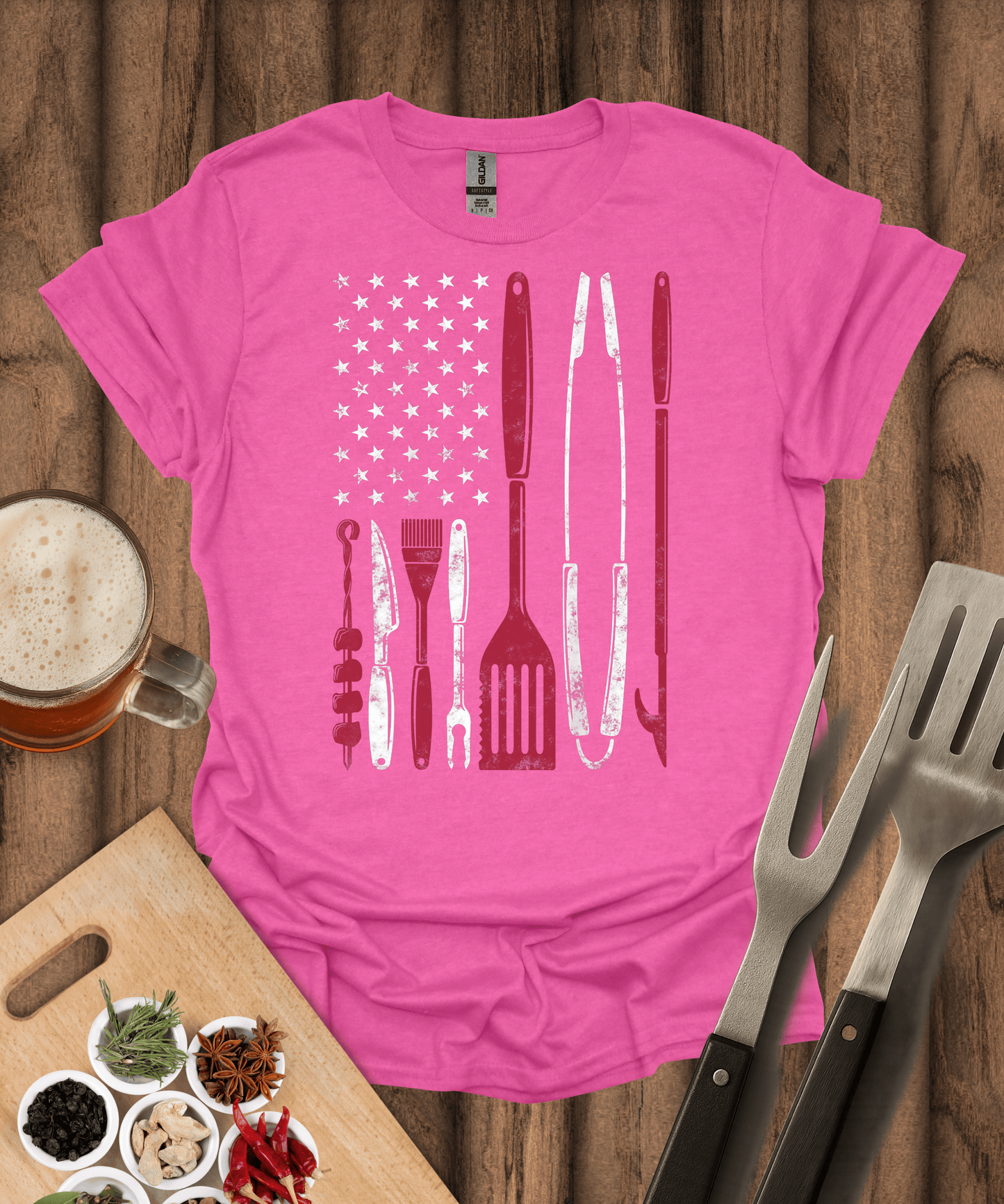 Printify T-Shirt Heather Heliconia / S American Flag Utensil T-Shirt