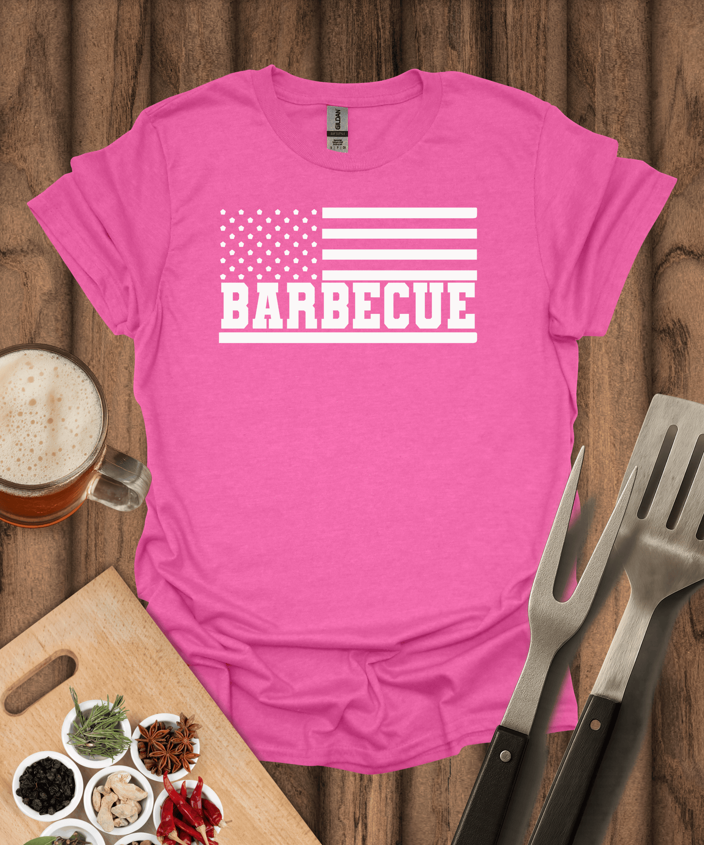 Printify T-Shirt Heather Heliconia / S Barbecue Flag T-Shirt