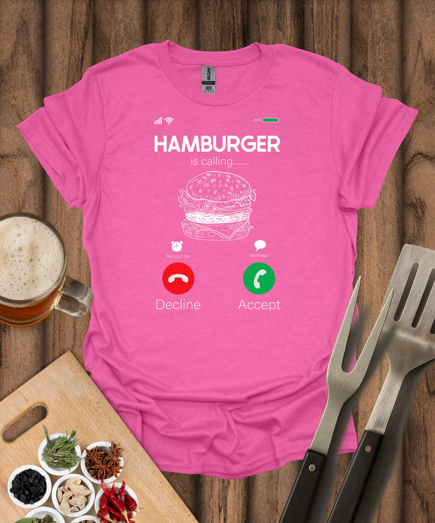 Printify T-Shirt Heather Heliconia / S Hamburger Is Calling T-Shirt