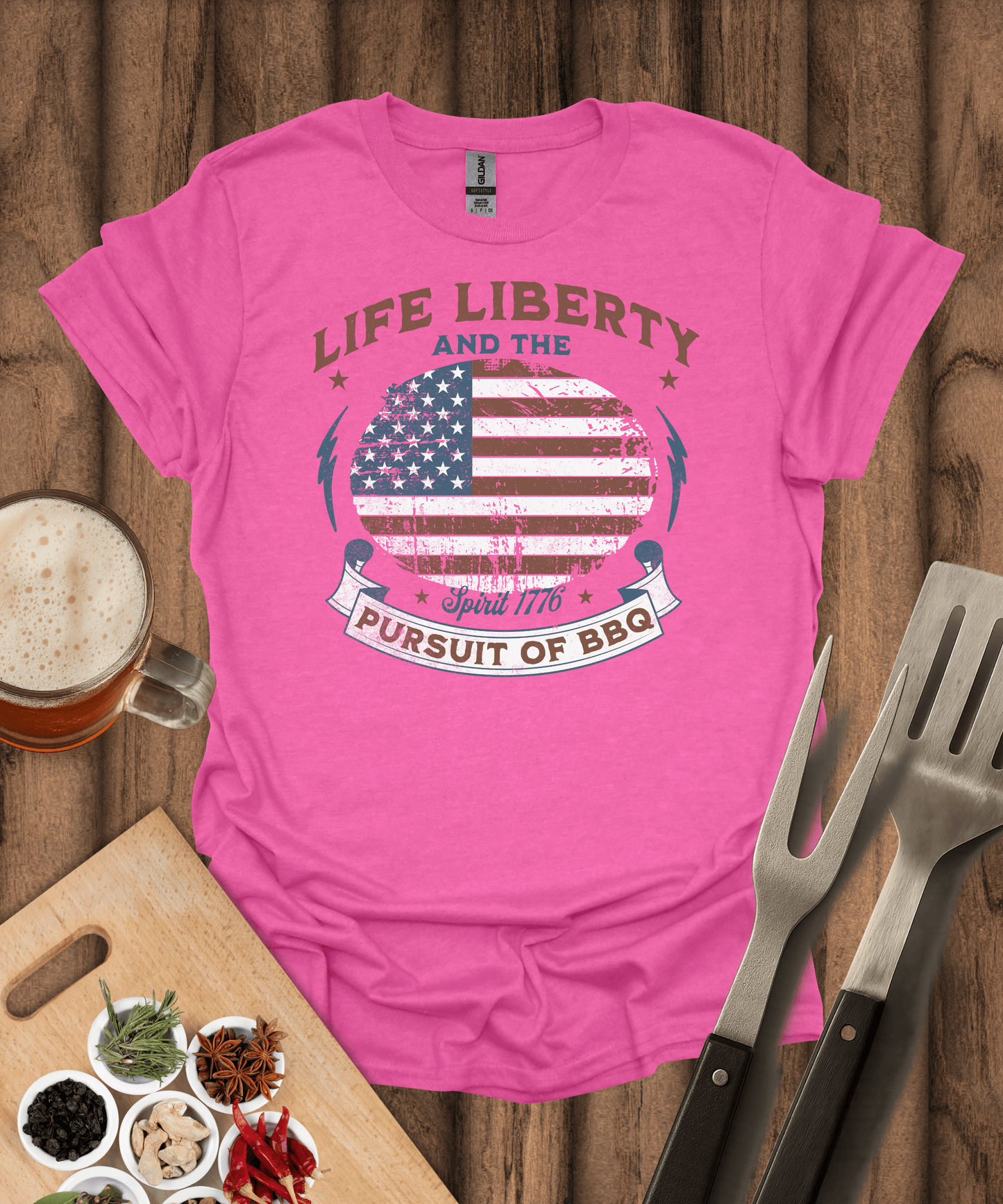 Printify T-Shirt Heather Heliconia / S Life Liberty Pursuit of BBQ - T-Shirt