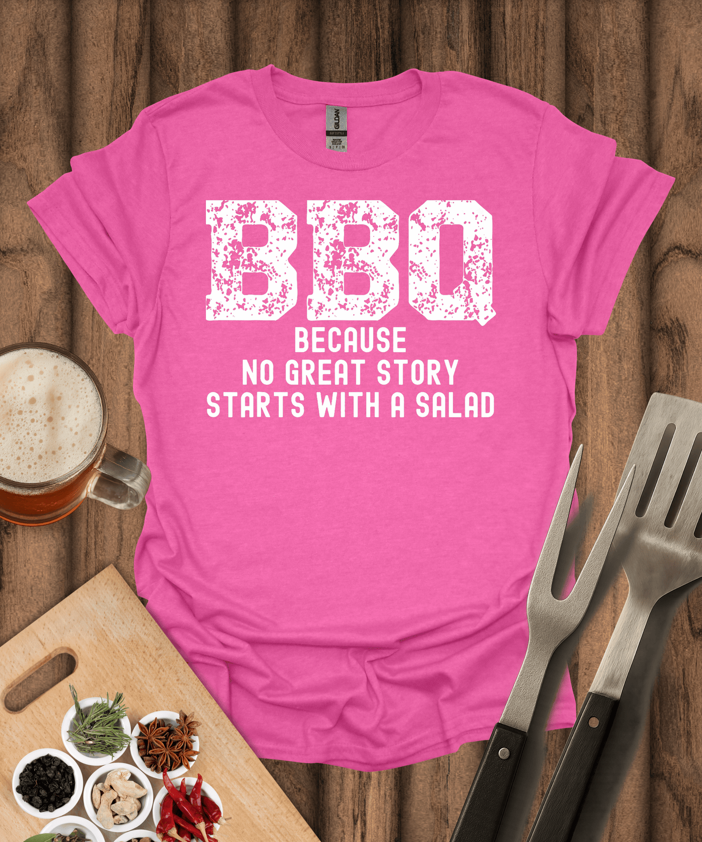 Printify T-Shirt Heather Heliconia / S No Great Story Starts with a Salad T-Shirt