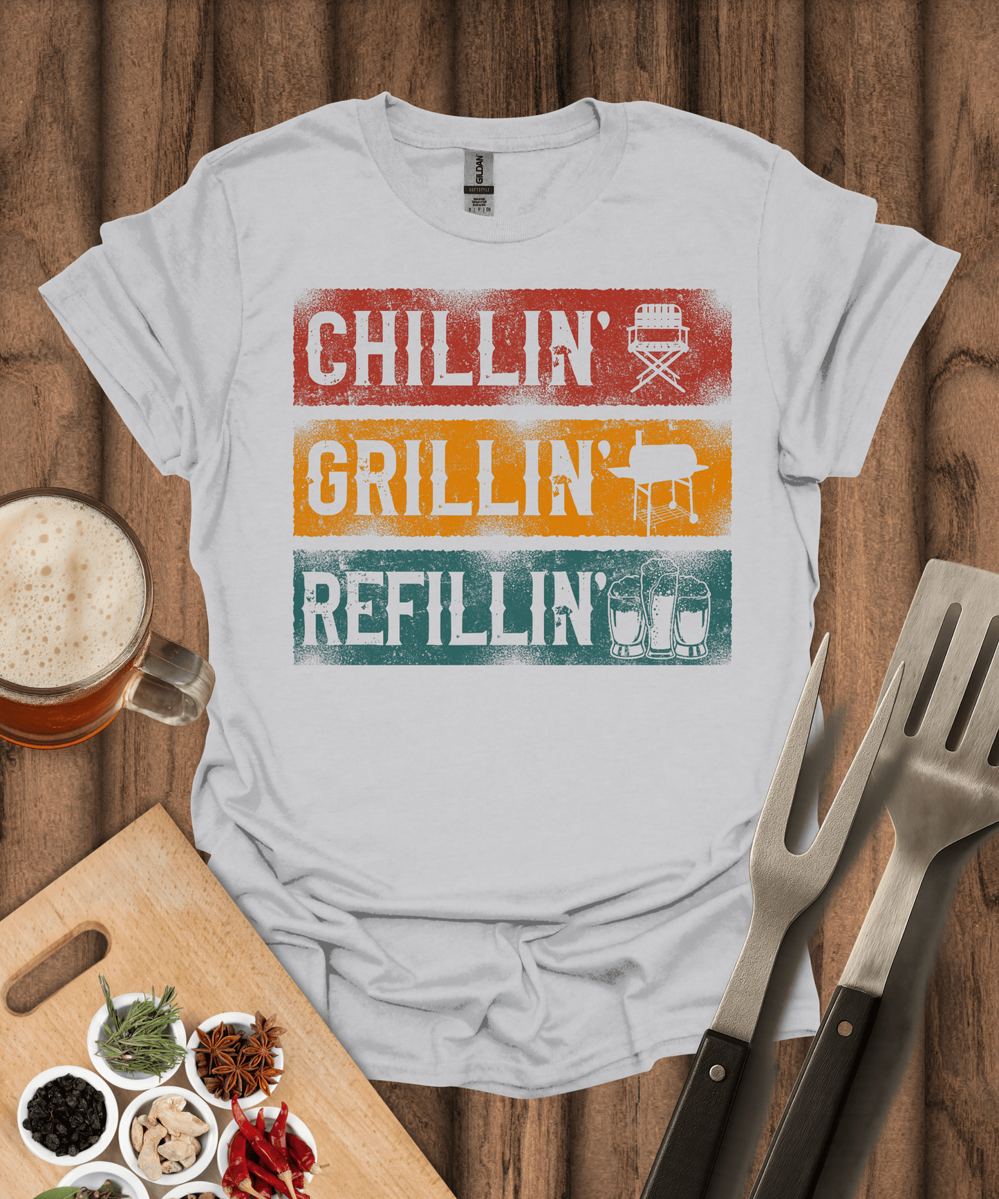 Printify T-Shirt Ice Grey / S Chillin' Grilling Refillin' T-Shirt