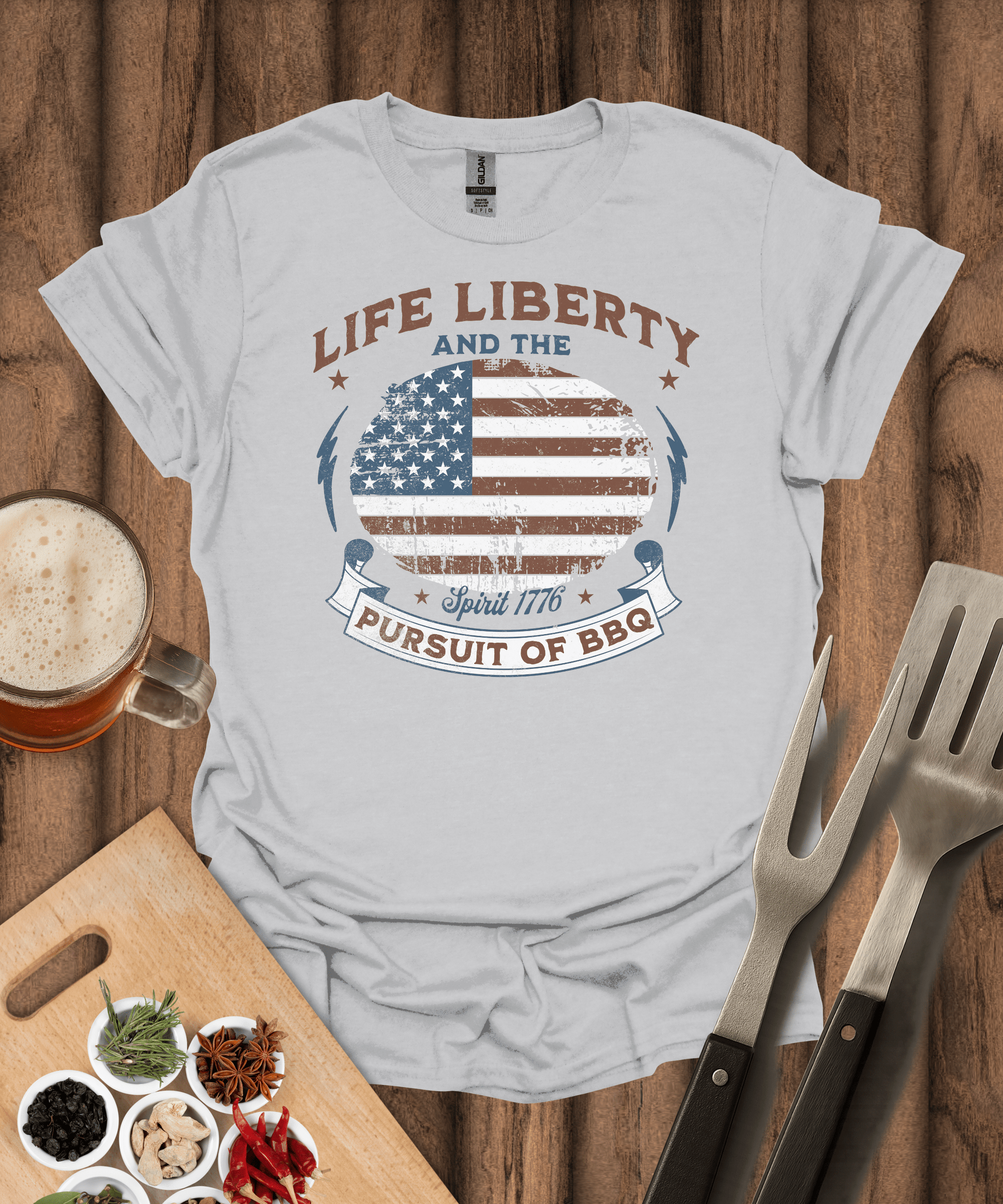 Printify T-Shirt Ice Grey / S Life Liberty Pursuit of BBQ - T-Shirt