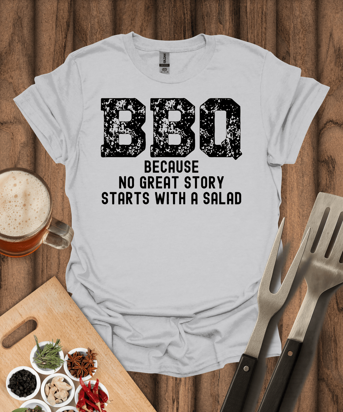 Printify T-Shirt Ice Grey / S No Great Story Starts with a Salad T-Shirt