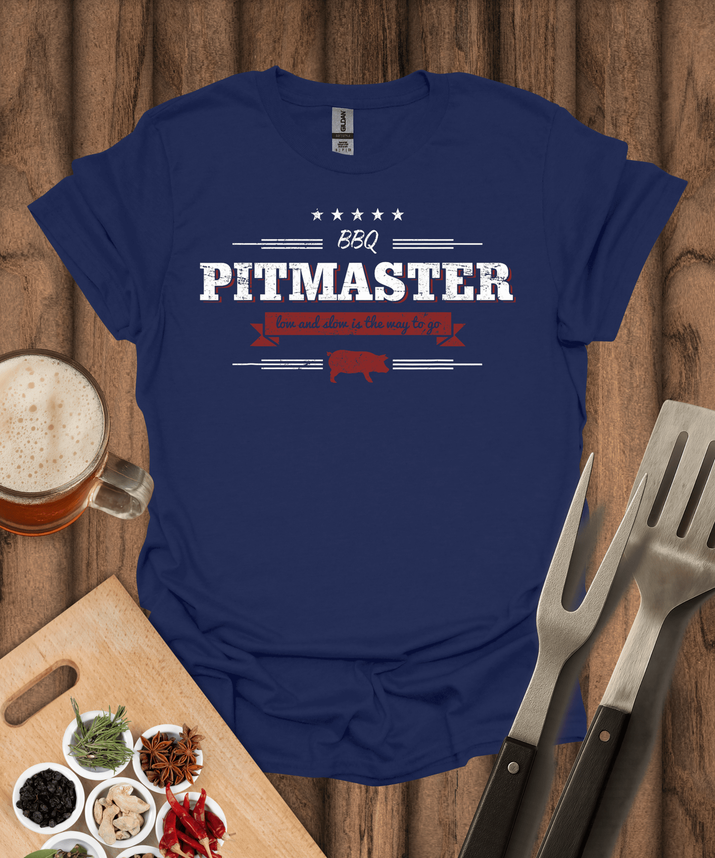 Printify T-Shirt Navy / S BBQ Pitmaster Low And Slow Is The Way To Go T-Shirt