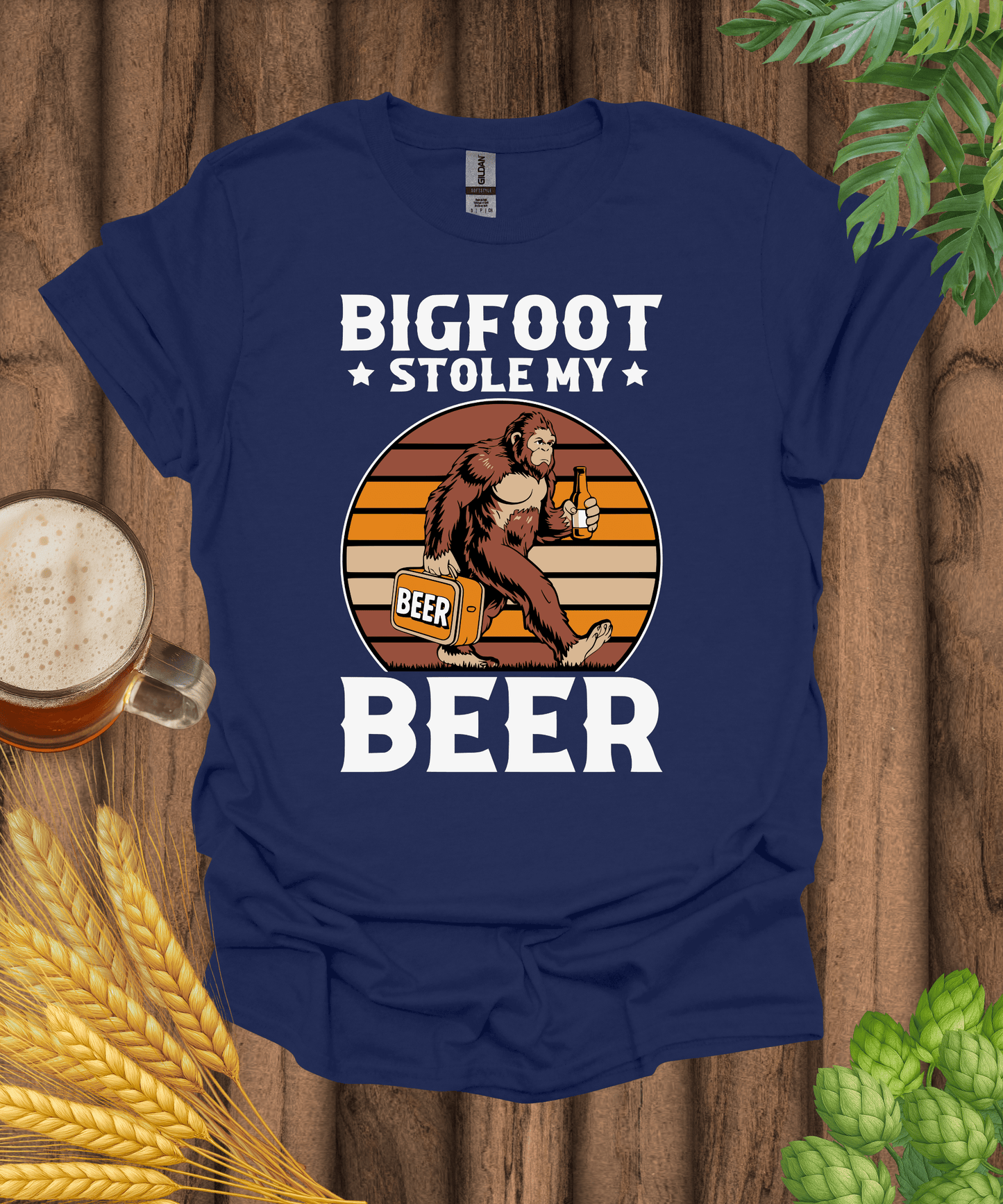 Printify T-Shirt Navy / S Bigfoot Stole My Beer T-Shirt