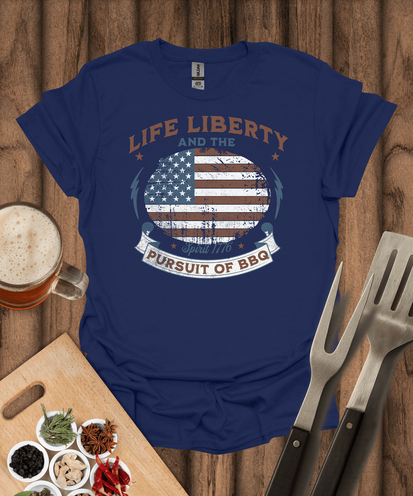 Printify T-Shirt Navy / S Life Liberty Pursuit of BBQ - T-Shirt