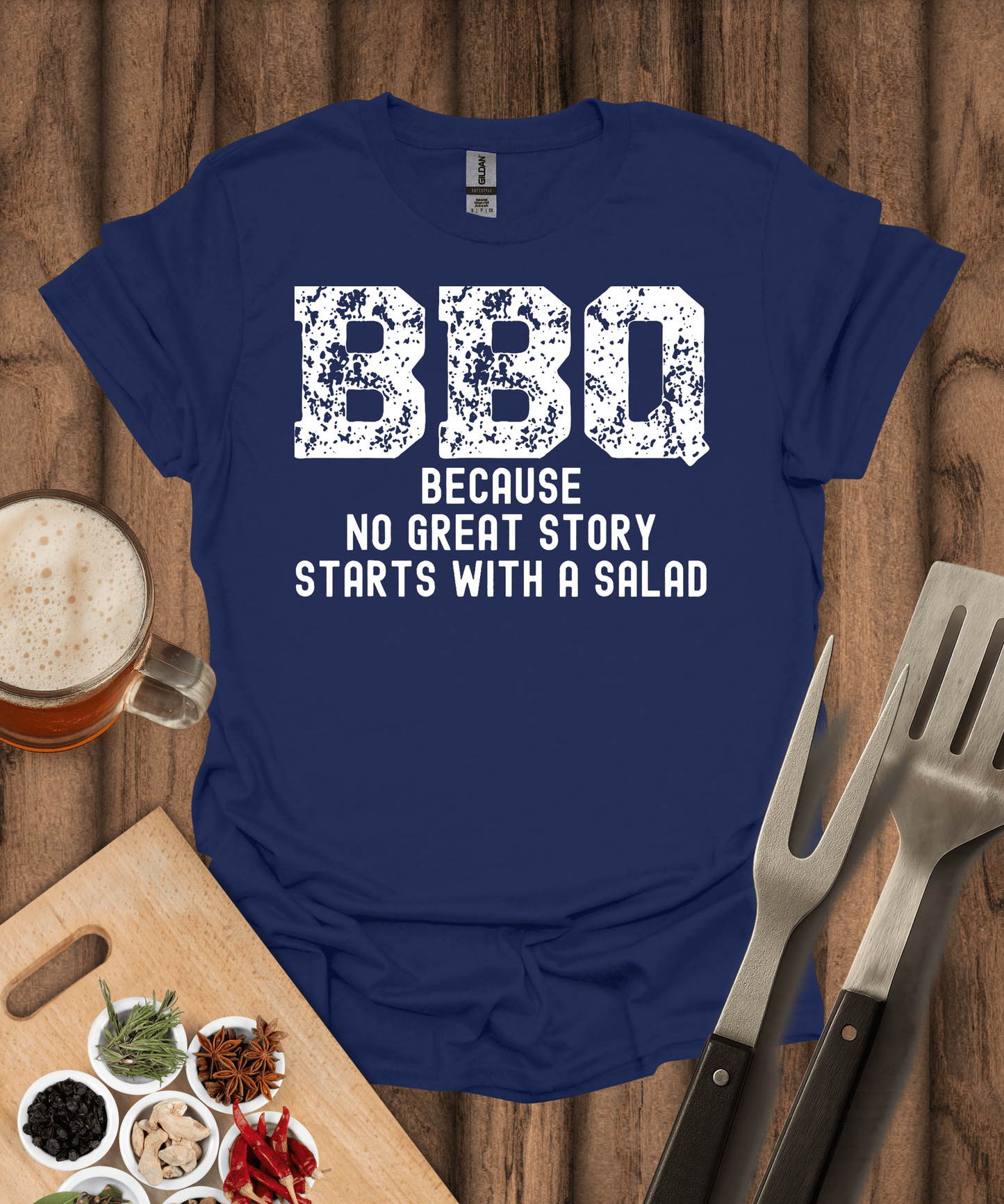 Printify T-Shirt Navy / S No Great Story Starts with a Salad T-Shirt