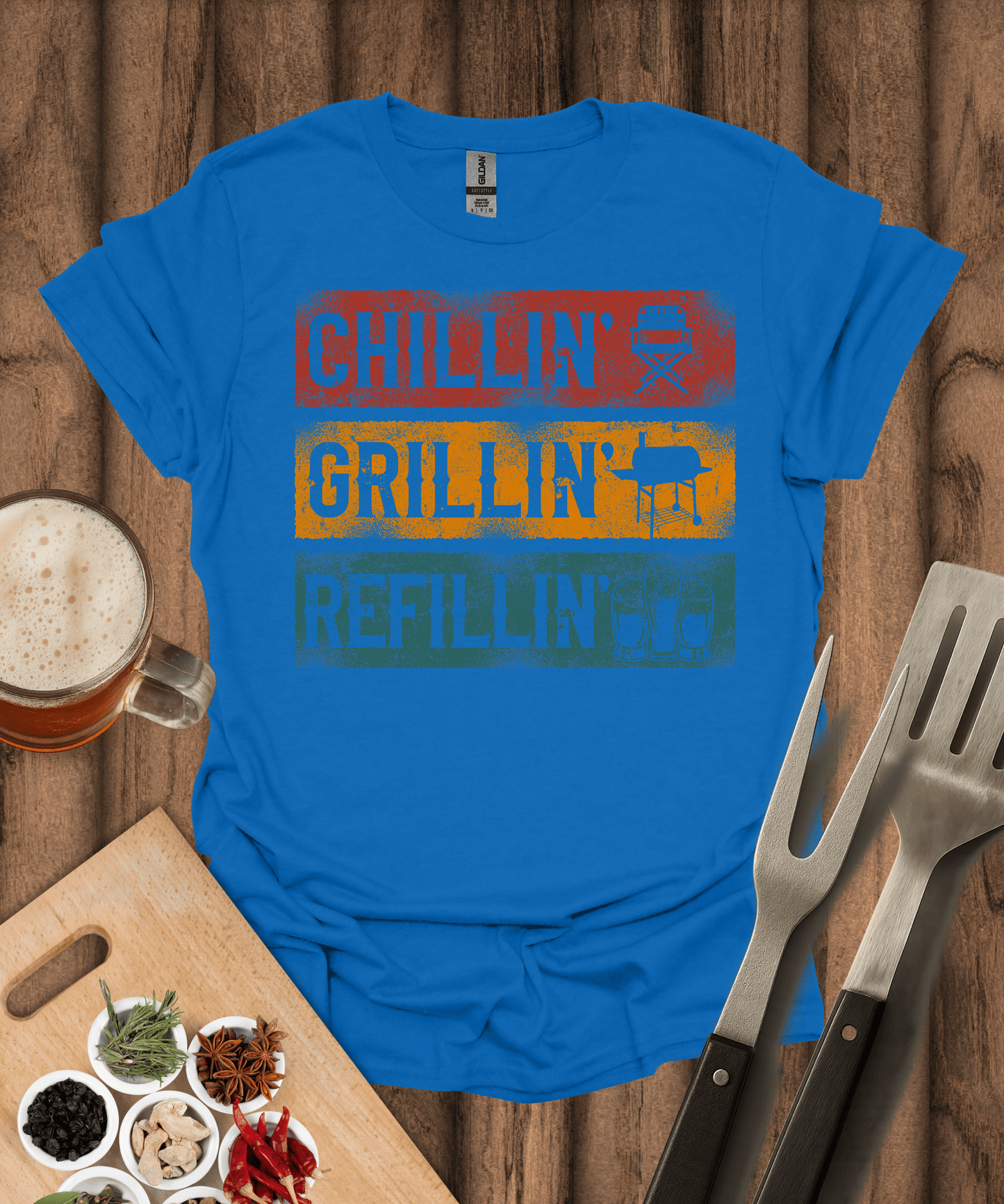Printify T-Shirt Royal / S Chillin' Grilling Refillin' T-Shirt