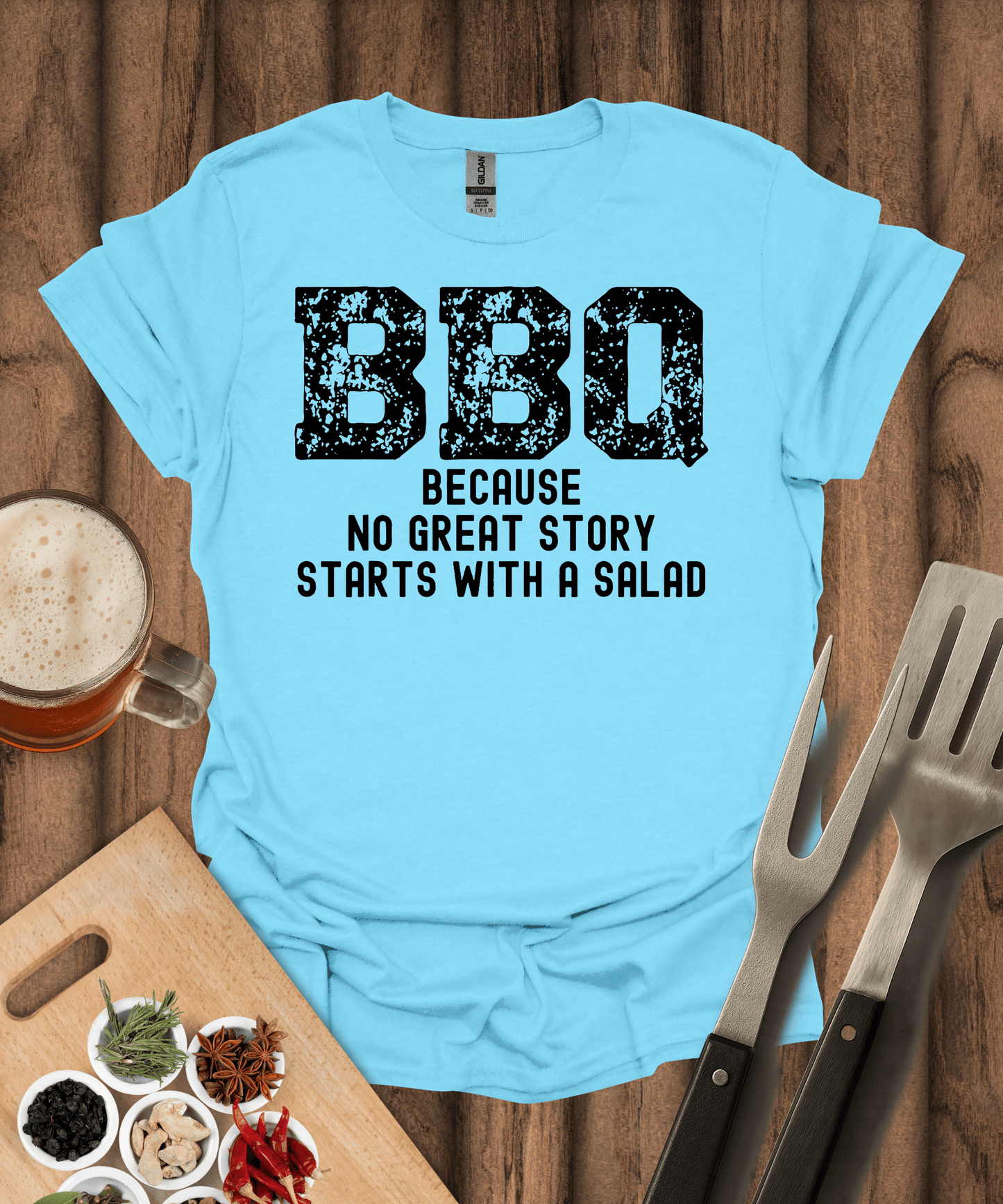 Printify T-Shirt Sky / S No Great Story Starts with a Salad T-Shirt