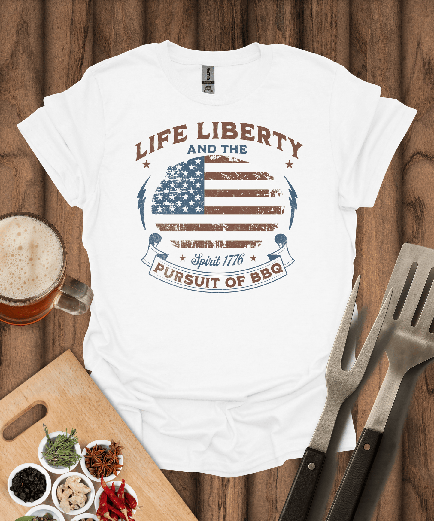 Printify T-Shirt White / S Life Liberty Pursuit of BBQ - T-Shirt
